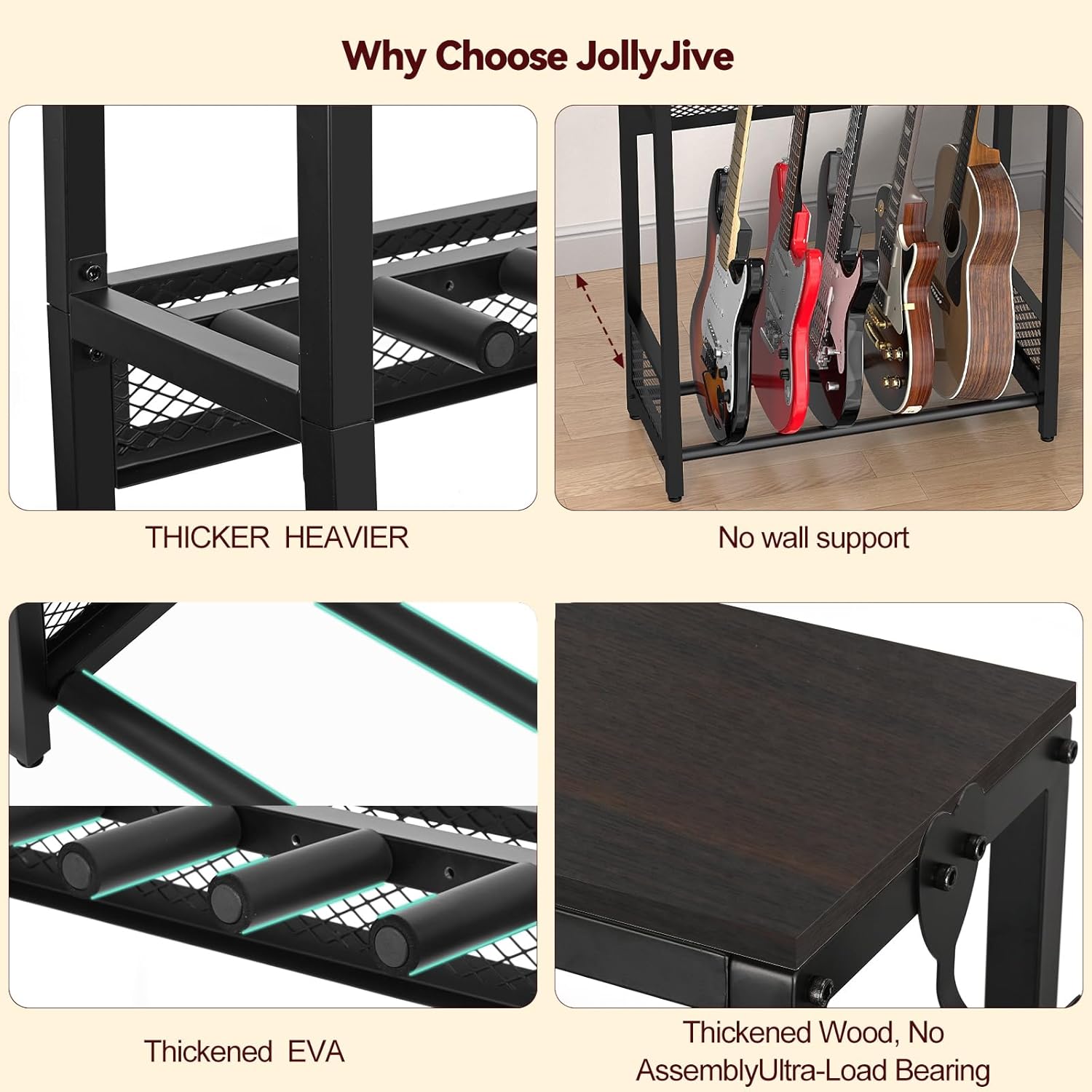 Multiple Guitar Stand with Shelf, Adjustable Heavy-Duty Guitar Rack Floor for Acoustic Guitar, Electric Guitar & Bass, Ultra-Stable for Home Music Studio