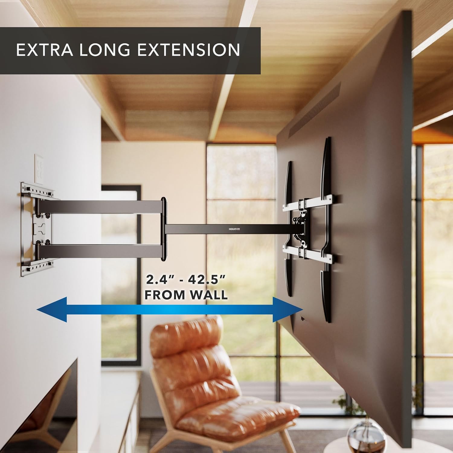 Mount-It! Long Arm Full Motion TV Wall Mount, Extra Long 42.5-Inch Extension, Heavy-Duty Dual Arm Articulating Mount for 43–100 Inch TVs, Swivel Tilt Corner Compatible, Max VESA 800x600, 132 lbs