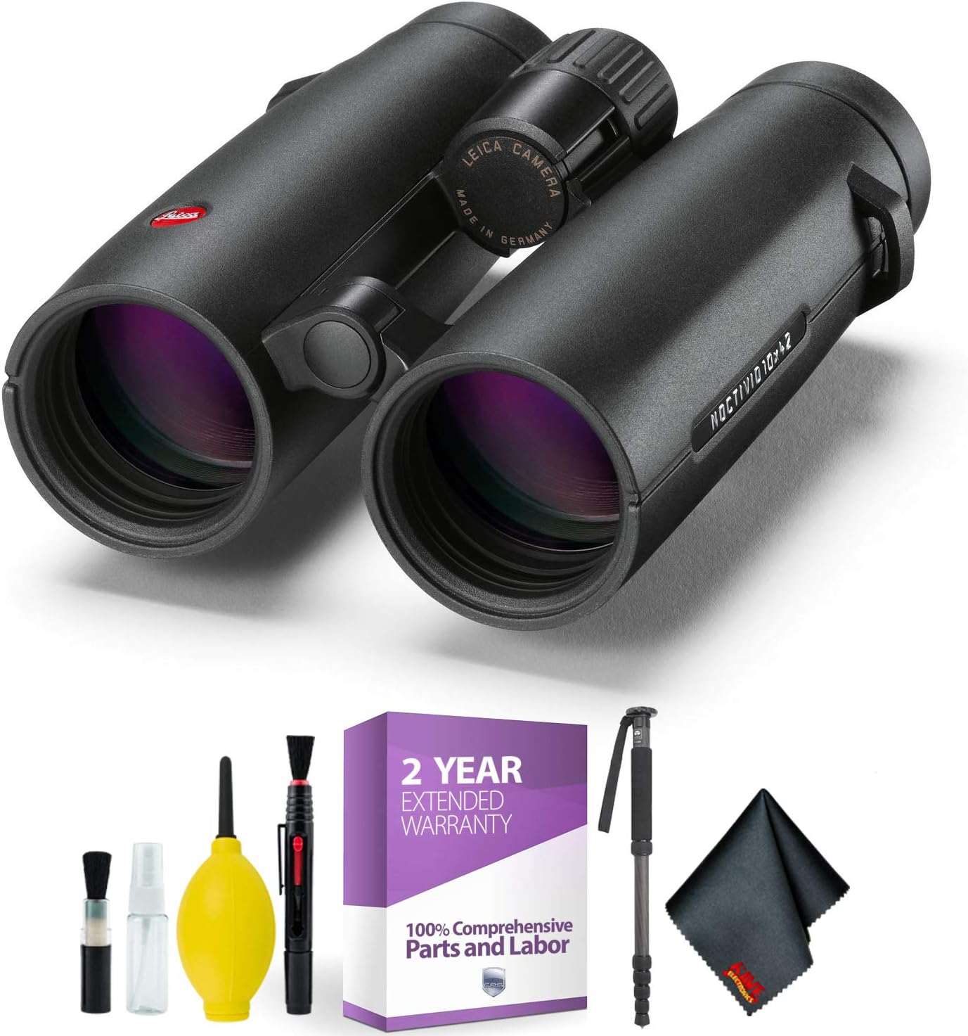 Leica 10x42 Noctivid Binocular (Black) + Cleaning Kit Essential Accessories Bundle