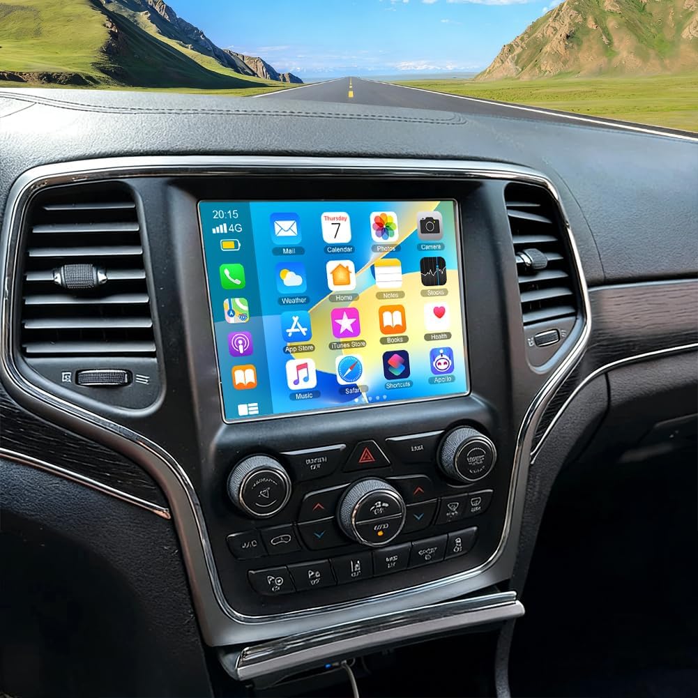 Car Stereo for Grand Cherokee 2015-2021,8.4 Inch Android 14 Double Din Car Radio with Carplay & Android Auto, in-Dash Navigation Radio with BT Mirror Link WiFi FM Radio & Backup Camera-4+64G