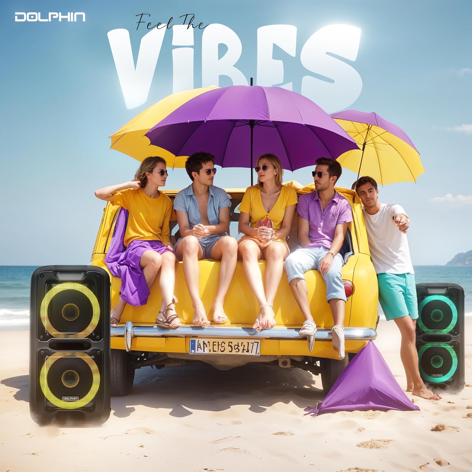 Party Speaker Dolphin Portable Bluetooth Speaker with Sound-Activated, TWS, Powerful X-Bass, Dual 10