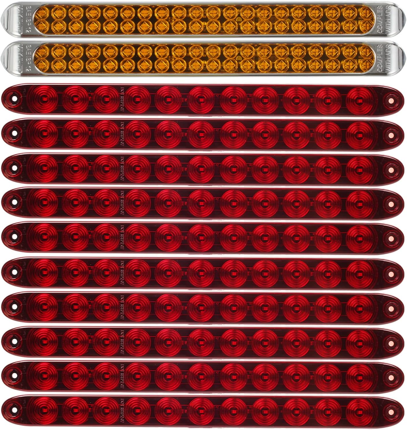 Partsam Submersible 2x 17 Thin Amber Led Turn Signal Light Bar 40 LED Sealed Utility Trailer Truck RV Led Marker Clearance ID Light Bar w/Chrome Bezel 10x Red 15 Inch 11 LED Trailer Tail Light Bar