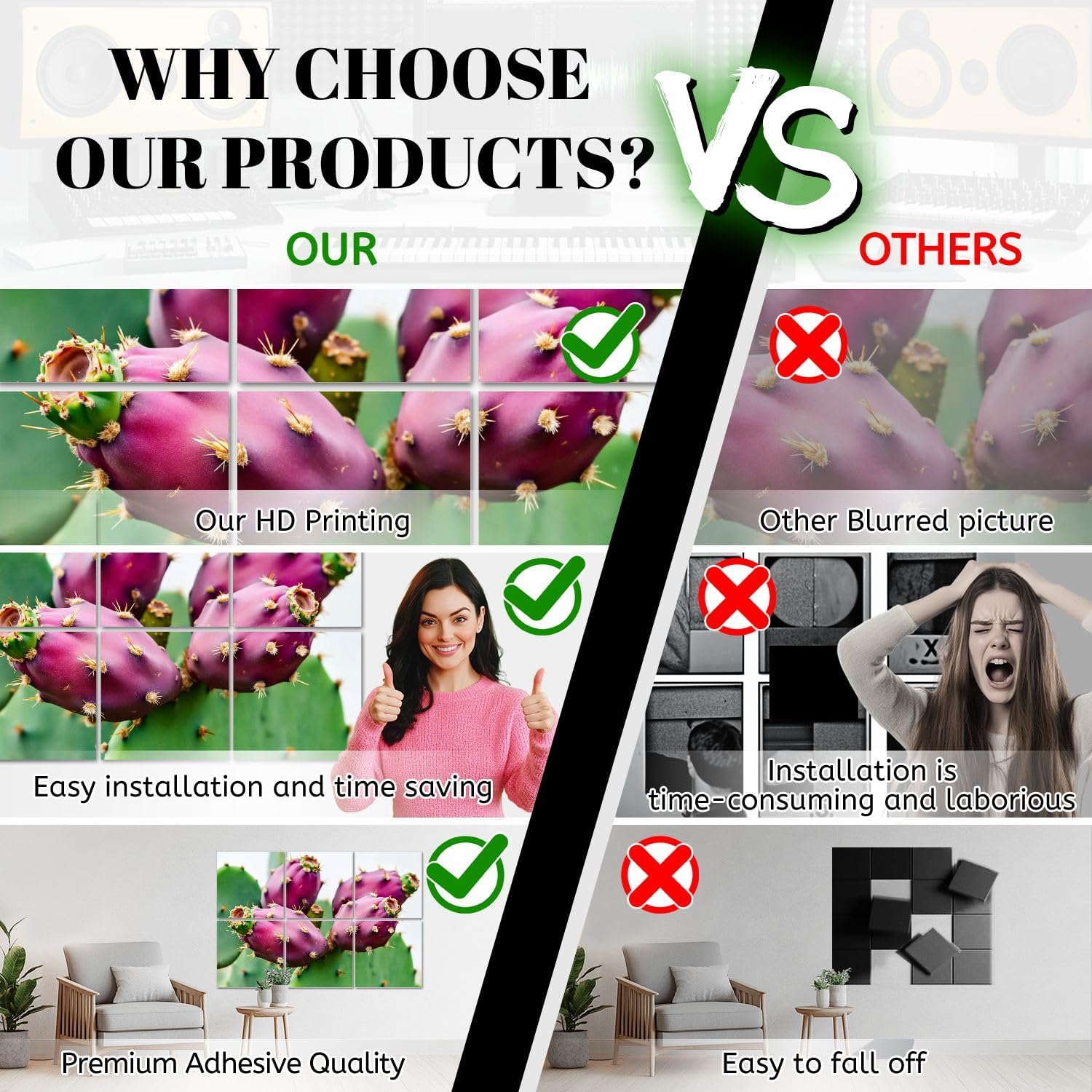 6 Pack Art Acoustic Panels Opuntia cactus fruits ripen Soundproof Wall Panels, 48