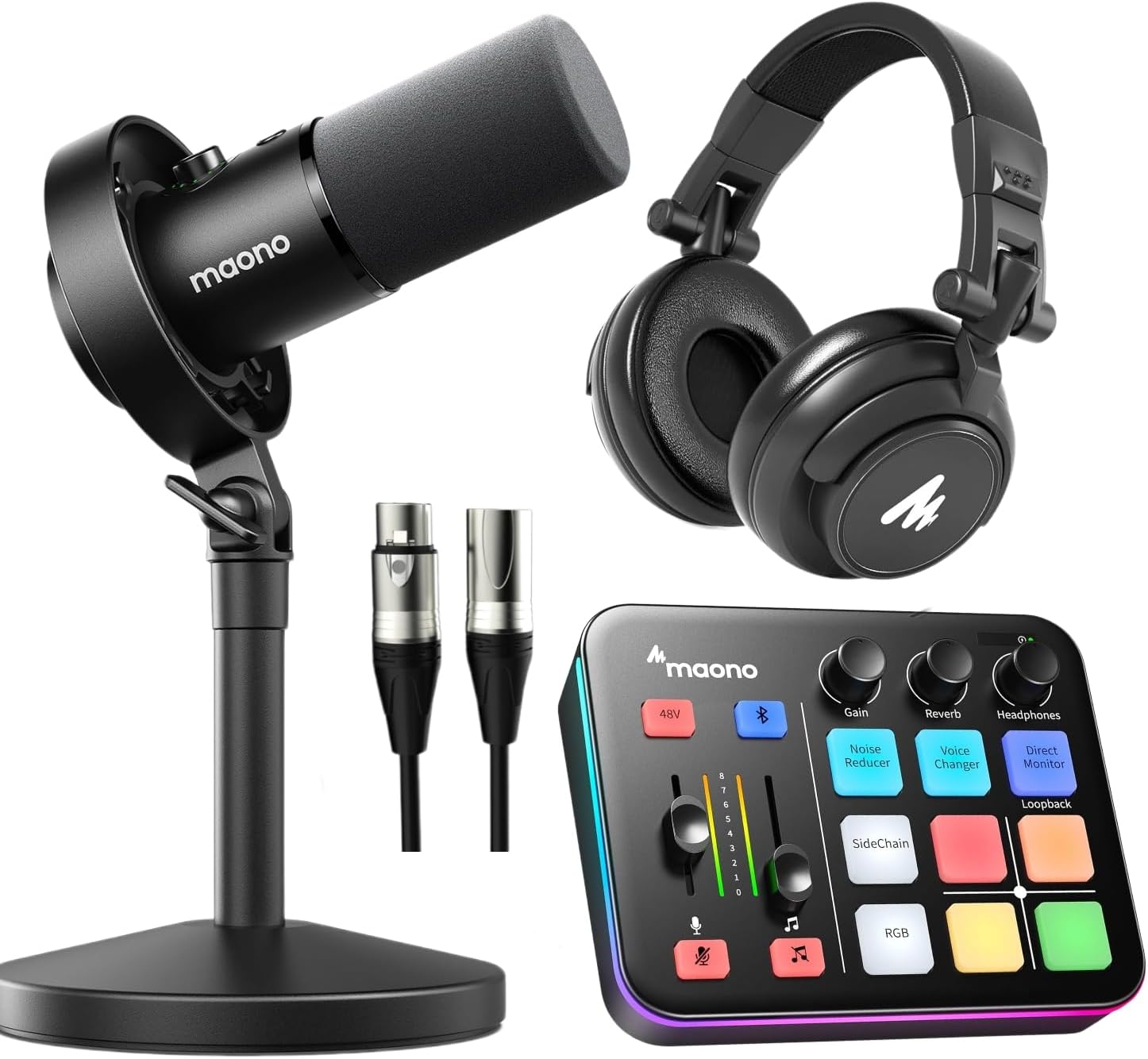 MAONO USB XLR Podcast Equipment Bundle,for Studio Recording Streaming Content Creation(PD00XT+G1 NEO+MH601+XLR-180)