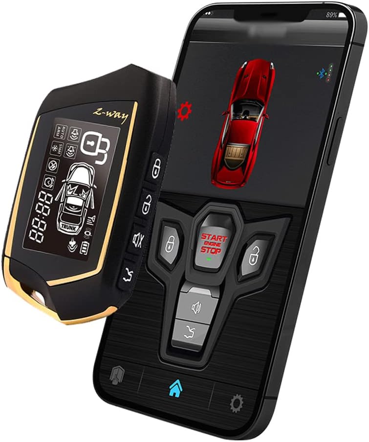 Car Anti-Theft Alarm Remote Starter System PKE Keyless Entry BT Remote Engine Starter Central Lock Kit 2-Way Vibration Alarm Support APP Control with 2 Remote Controller