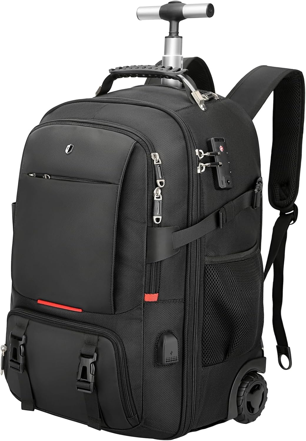 Rolling Backpack with Wheels for Women Men, USB Charging Port, Laptop Compartment, TSA Lock, Dry-Wet Pocket, Water Resistant Luggage suitcase, Air Travel, Weekend Trips（Excludes Vacuum Bag and Pump）