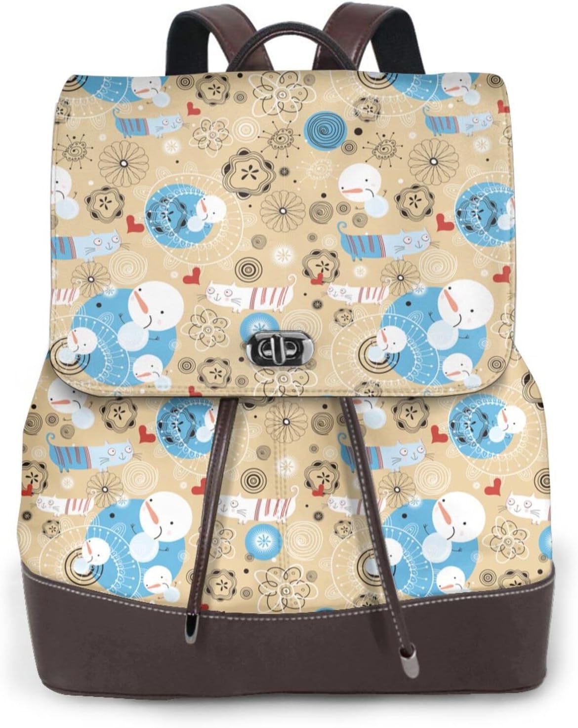 Cats and Snowmen for Womens Backpack Purse Microfiber PU Anti-theft Large Fashion Designer Travel Bag Ladies Shoulder Bags