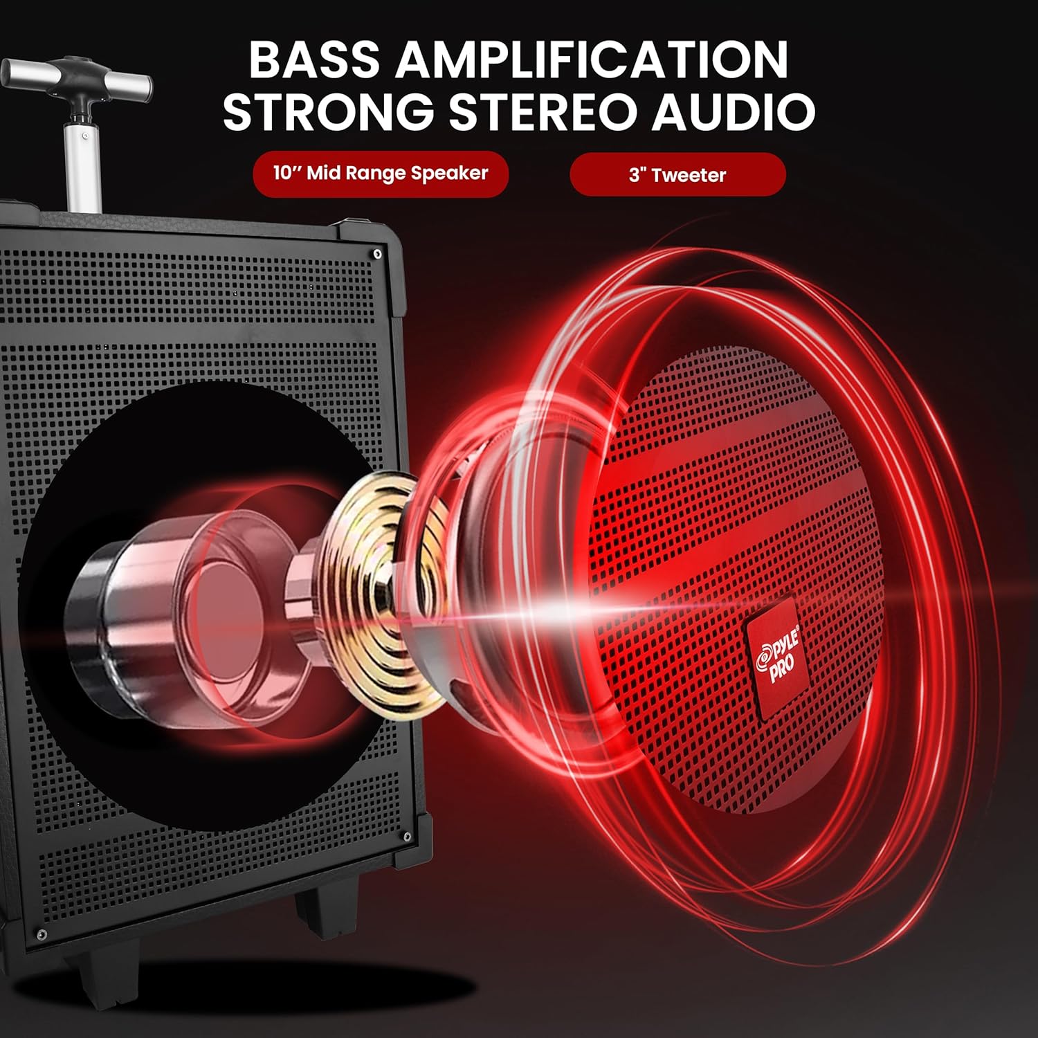Pyle 10'' Portable Wireless Bluetooth Speaker System - Built-in Rechargeable Battery, Wireless Microphone, USB/Micro SD/FM - 600 Watt FM Radio with Digital LED Display, PWMA1099A,Black