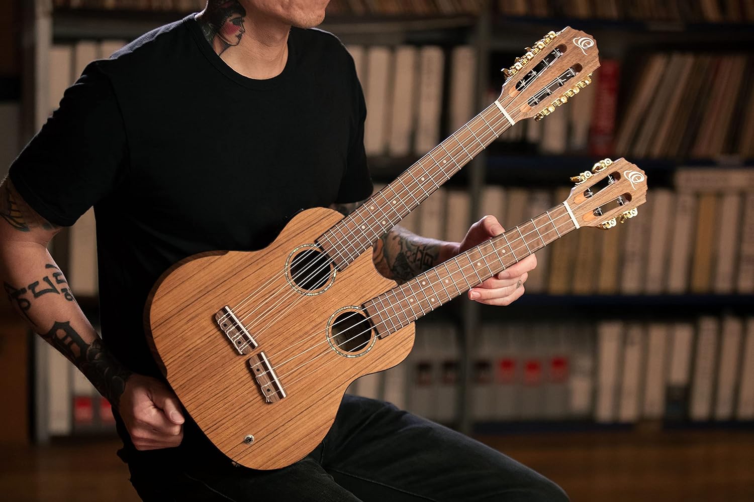 Custom Built Series Double Neck 4 & 8 String Tenor Acoustic-Electric Ukulele w/Bag