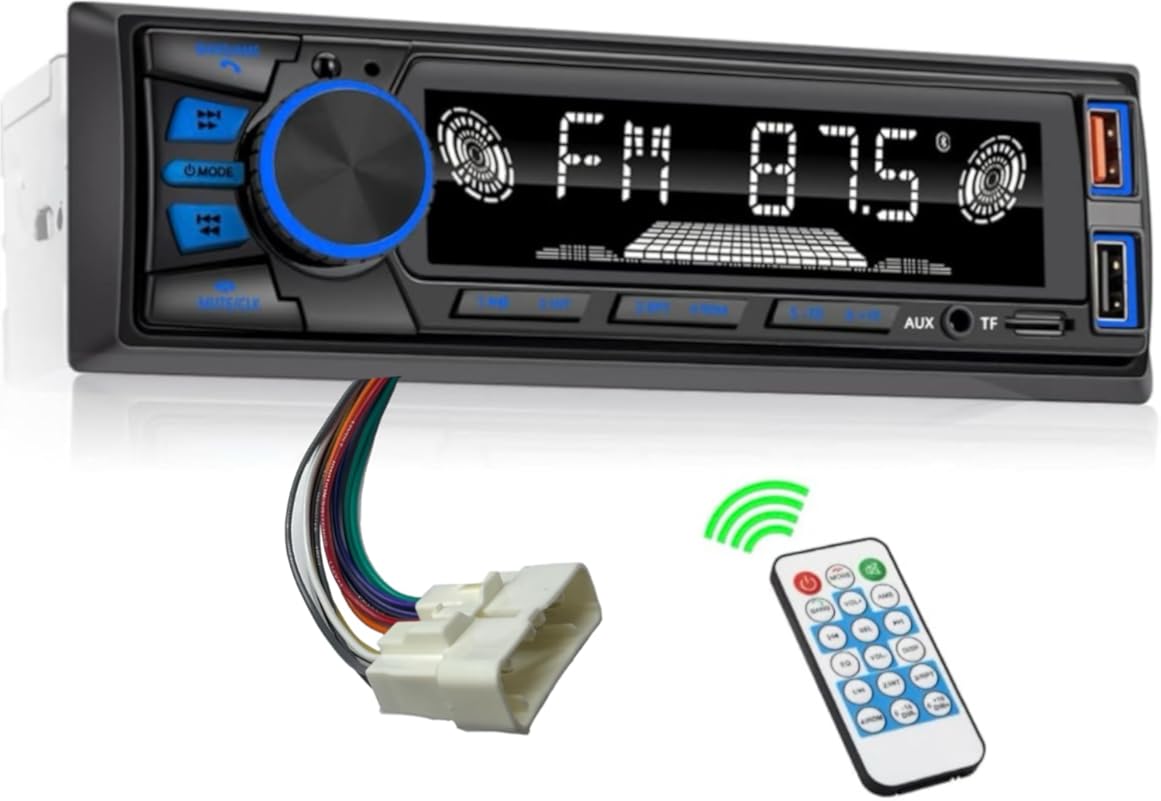 NX RX DK CK Series Bluetooth Single DIN Kioti Tractor Stereo Radio with Handsfree and App Control FM/ MP3/SD/AUX/Dual USB/EQ/Quick Charge Multi Color Backlight