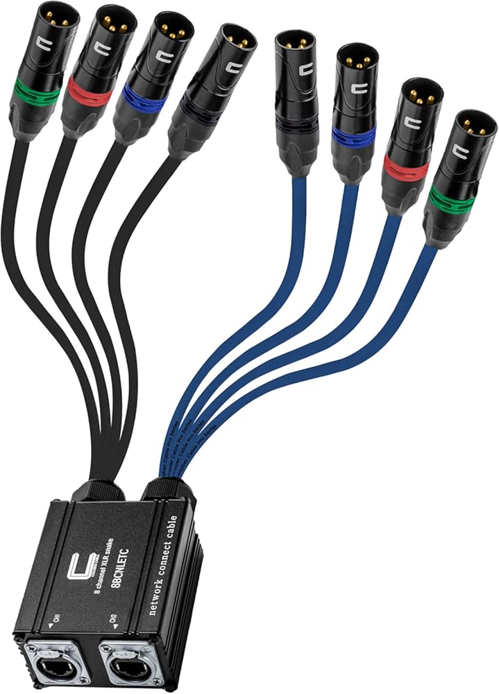 8 Channel 3-pin XLR Male to Ethercon Network Cable Adapter- Double 4 Channel Cat6 Multi Network Snake Receiver- for Live Stage, Home Studio Recording- AES, DMX Channels