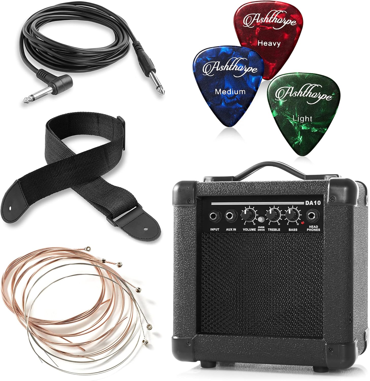 Ashthorpe Full-Size Dreadnought Cutaway Acoustic Electric Guitar Package with 10 Watt Amp - Brown