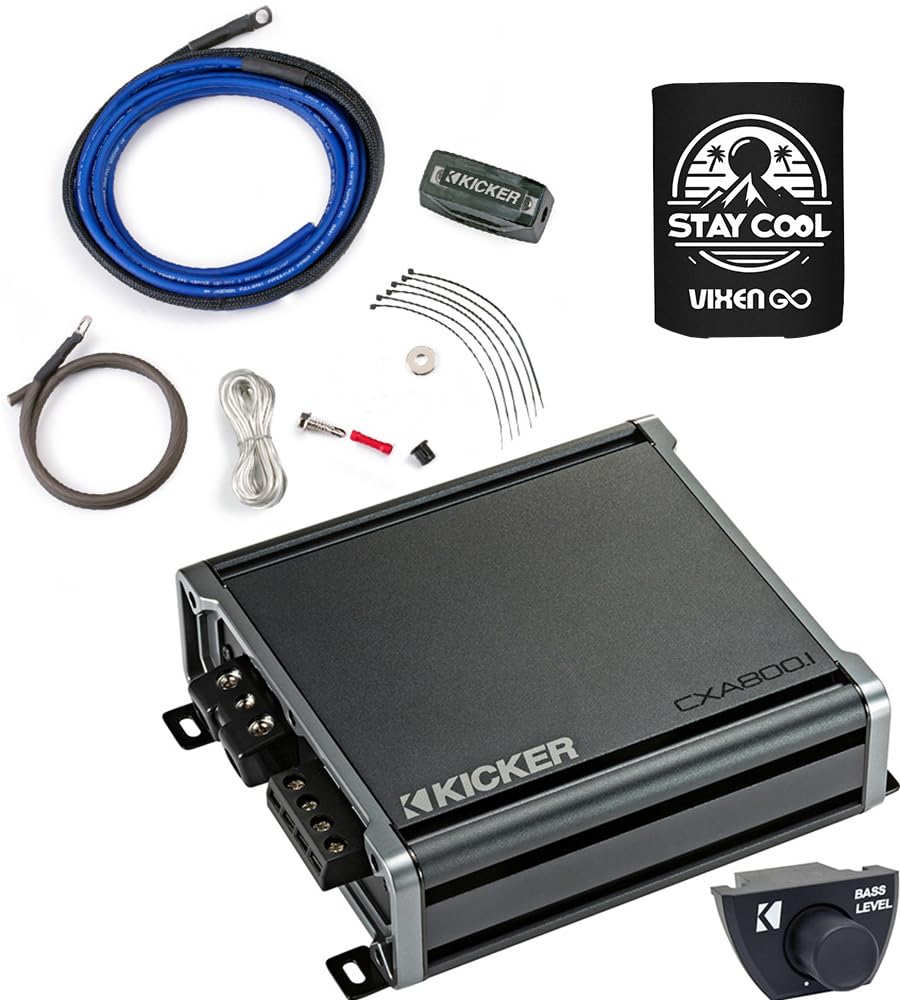 KICKER Amplifier, Remote and Amp Kit Package of 3 Items: 800W CX Mono Amplifier with Dash-Mount Remote Bass Control and 4AWG Power Wiring Kit