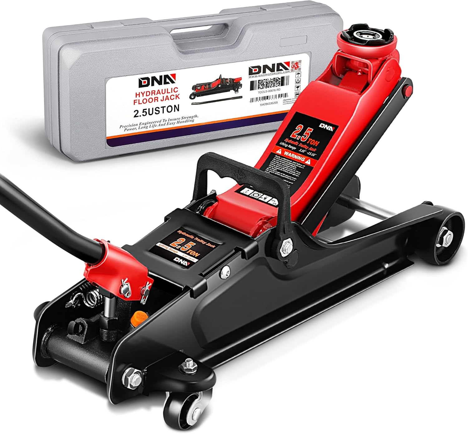 DNA Motoring Low Profile Hydraulic Trolley Service/Floor Jack, 2.5 Ton (5500 lbs) Capacity, Lifting Range 3.35