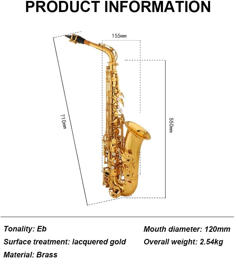 Saxophone, Beginners E-Flat, Alto Saxophone, Beginner/Professional/Performance/Examination, Including Instrument Storage Bag