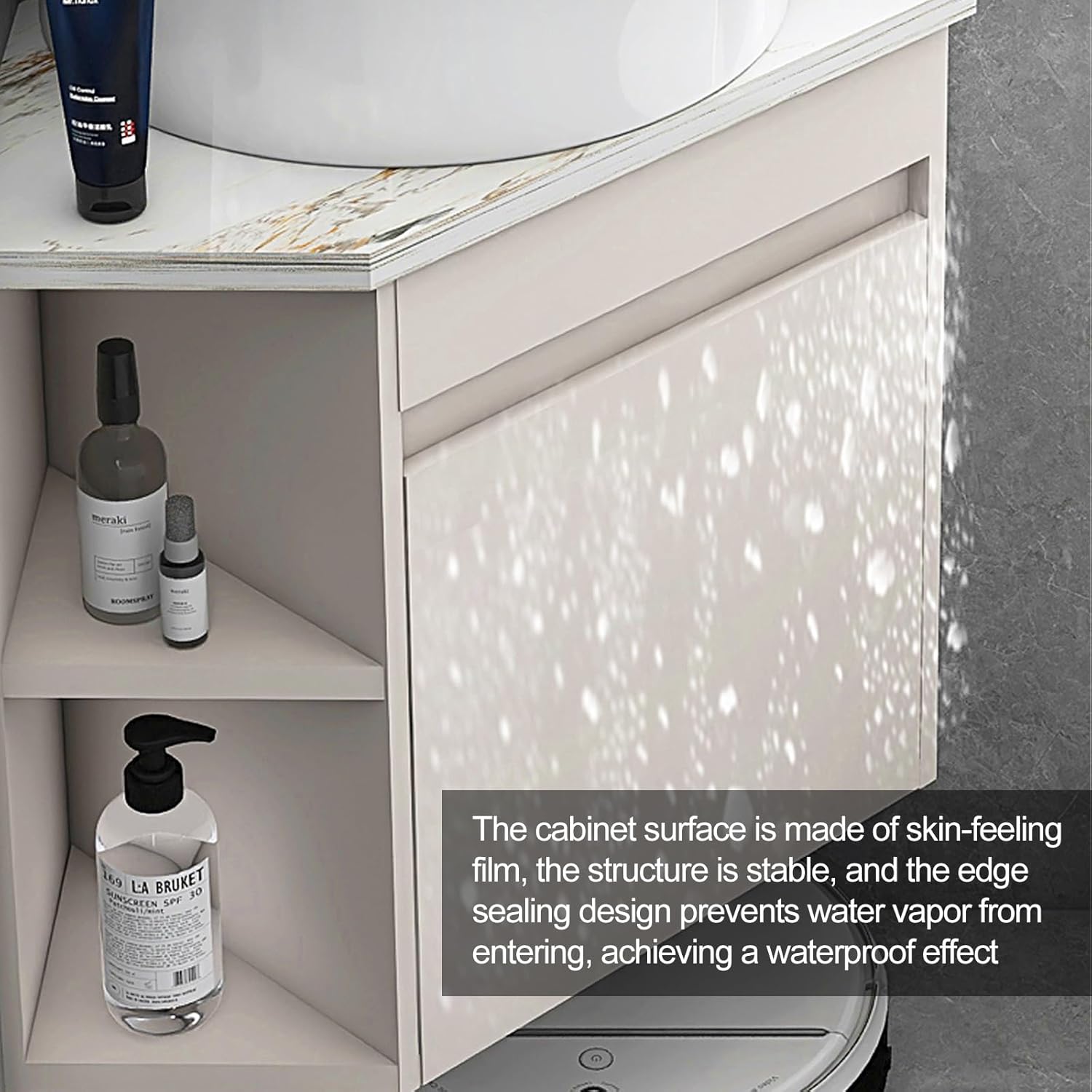 Corner Bathroom Vanity with Sink & Medicine cabinets, Wall Mount Corner Sinkwith PVC Cabinet, Pedestal Sink Set, Contain Hot and Cold Faucet, Drain, Console Sinks(56cm/22in)