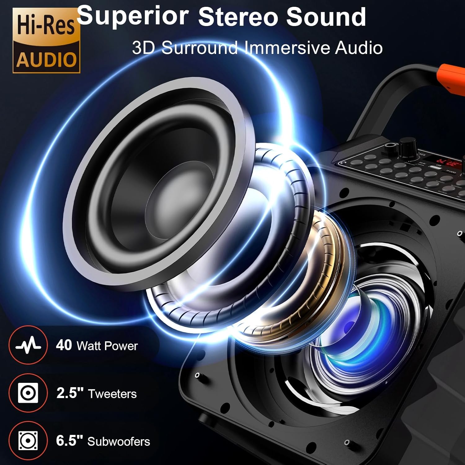 Karaoke Machine for Adults Kids: HWWR Portable Bluetooth Speaker with 2 Wireless Microphones, 6.5