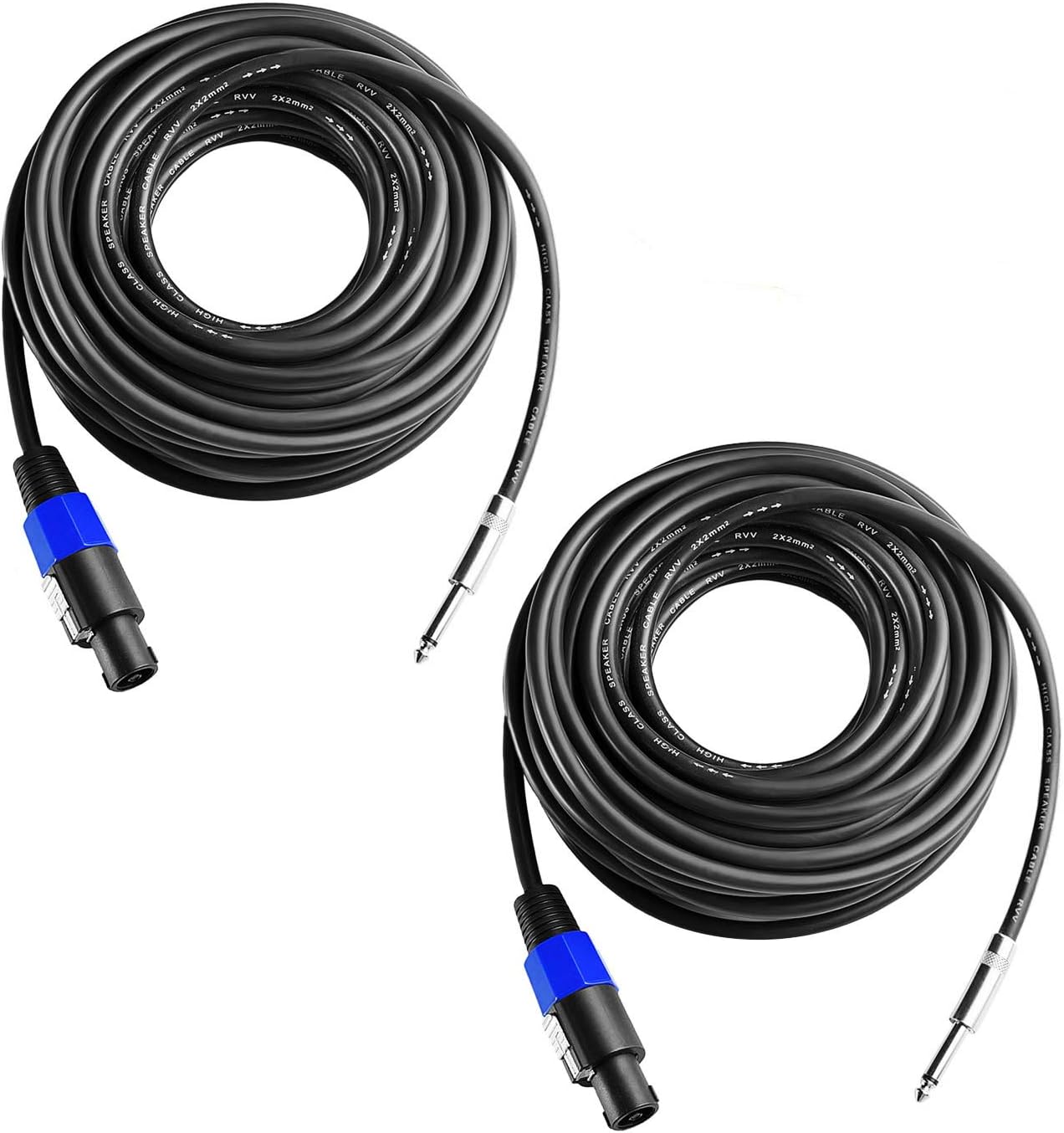 2Pcs 200 Feet Professional Speakon to 1/4 Speaker Cable, Pair 200 ft 12 Gauge Speakon to 1/4 Male Inch Audio Amplifier Connection Heavy Duty Cord Wire with Twist Lock