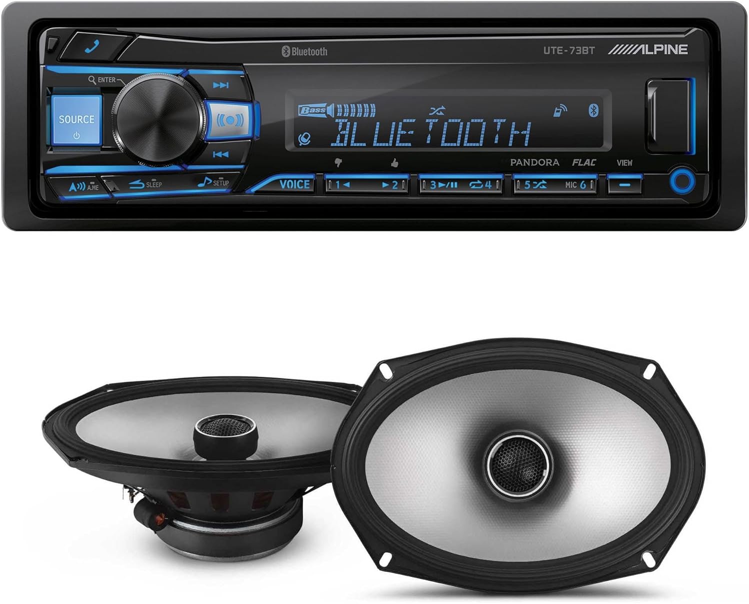 Alpine UTE-73BT Mech-Less Digital Bluetooth Media Receiver with 1 Pair Alpine S2-S69 Type S 6x9 Coax Speakers