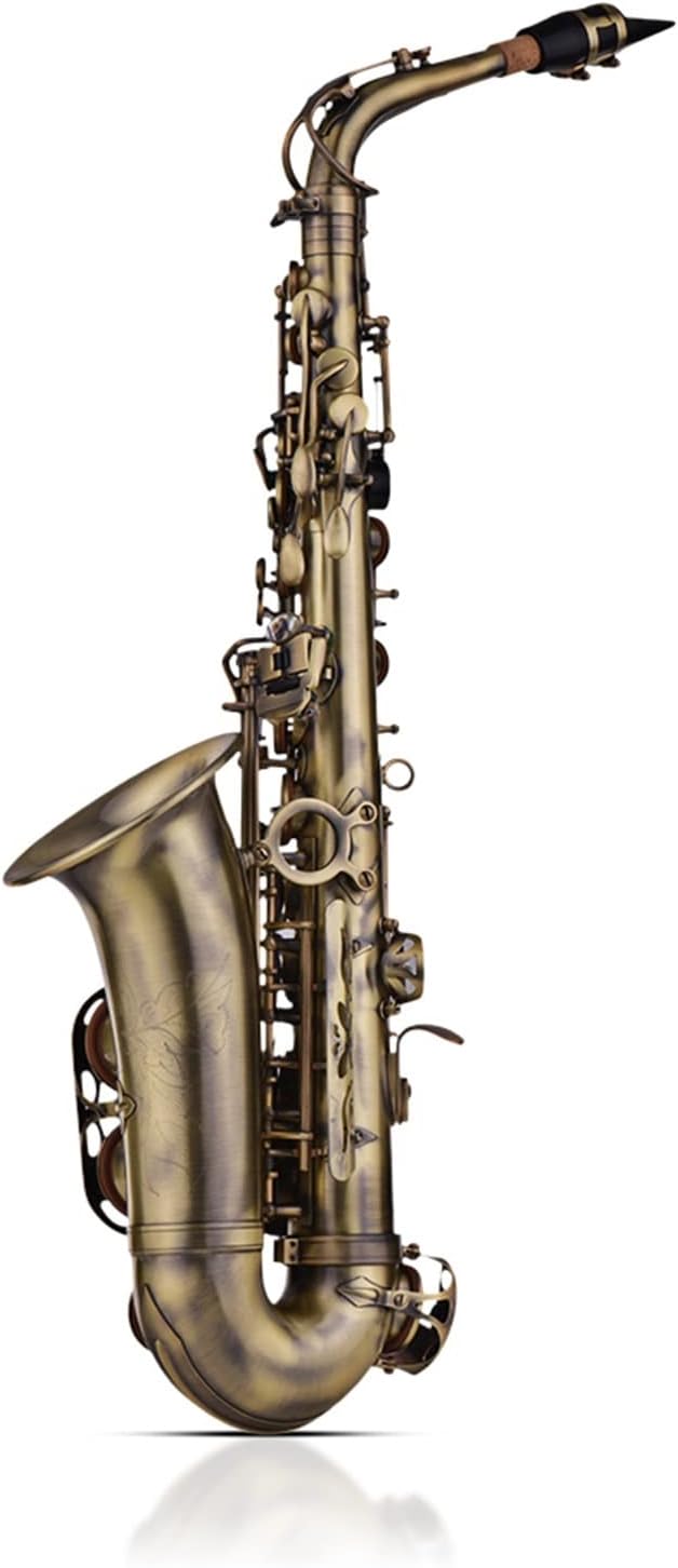 KESHUO High Grade Antique Finish EB E-Flat Alto Saxophone Sax Shell Key Carve Pattern Woodwind Instrument with Case Gloves Brass Sax Beginners Kit