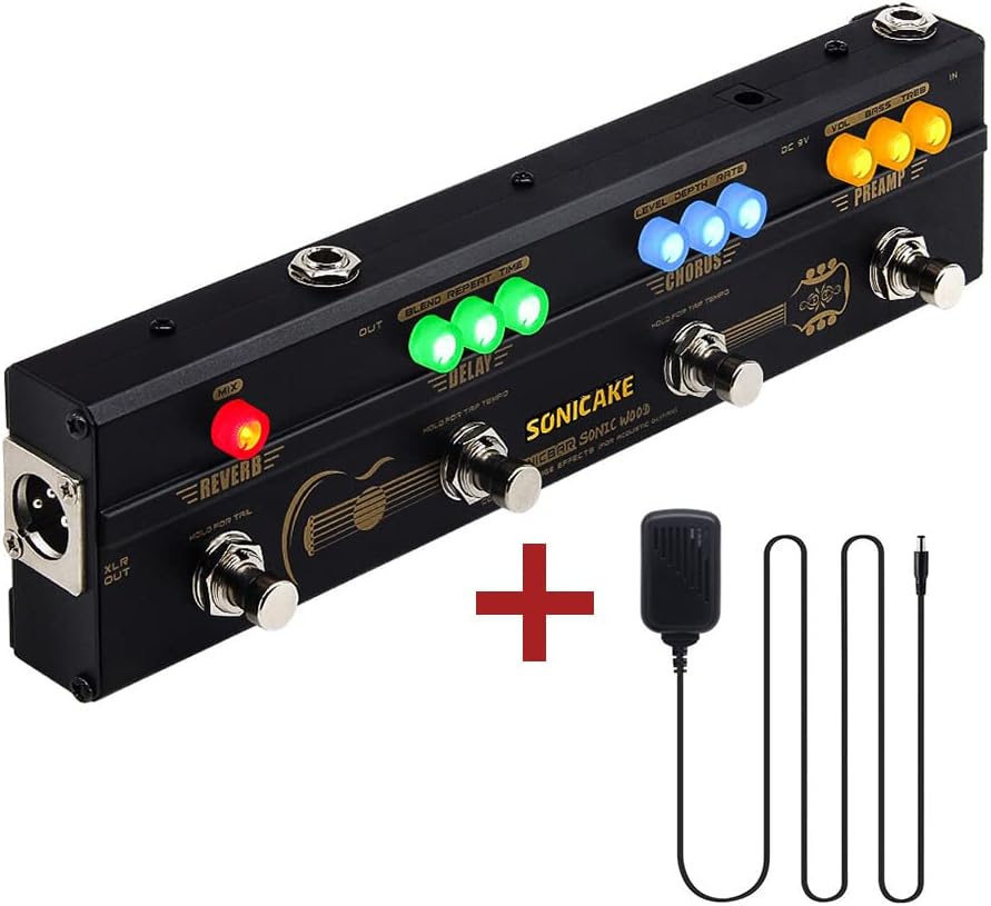 SONICAKE Acoustic Pedal Guitar Effect Acoustic Pedal Multi Effects Preamp Chorus Delay Reverb Acoustic Guitar Pedal Sonic Wood with XLR Output