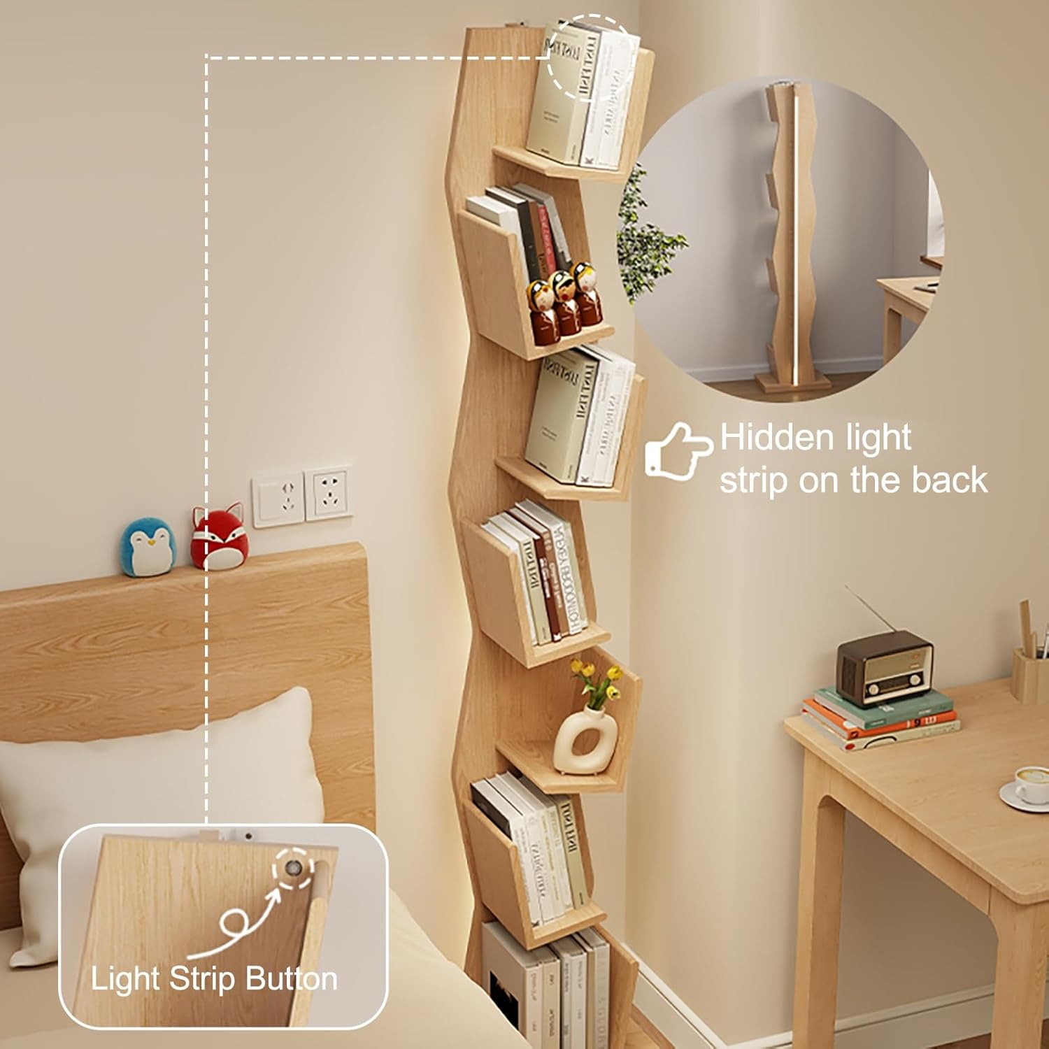 5/6-Tier Wooden Open Bookcase - Tall Modern Display Storage Shelf, Modern Corner Bookshelf Library Industrial Shelving Book Shelf(Brown,154cm/60.6in)