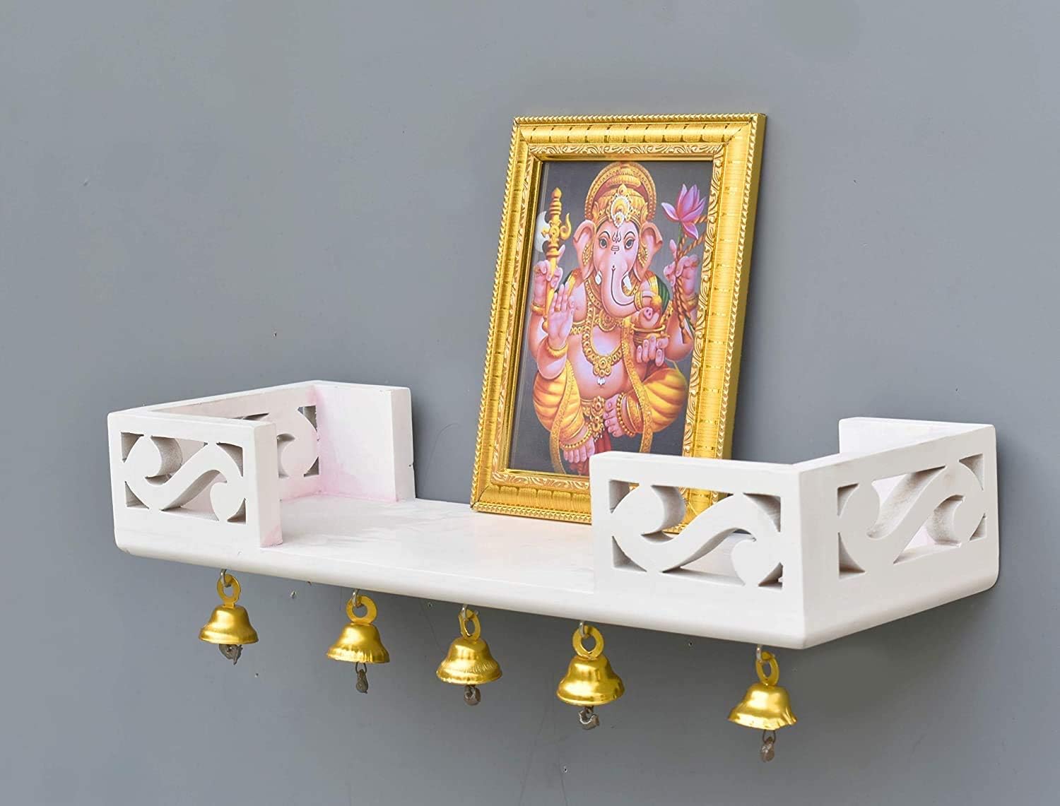 Wooden Wall Mount Temple for Home,Wooden Home Temple/Wall Shelf/Pooja Mandir/Pooja Stand/Wooden Mandir/Devghar/Devara/Pooja Shelf/Small Temple for Office (White 2)