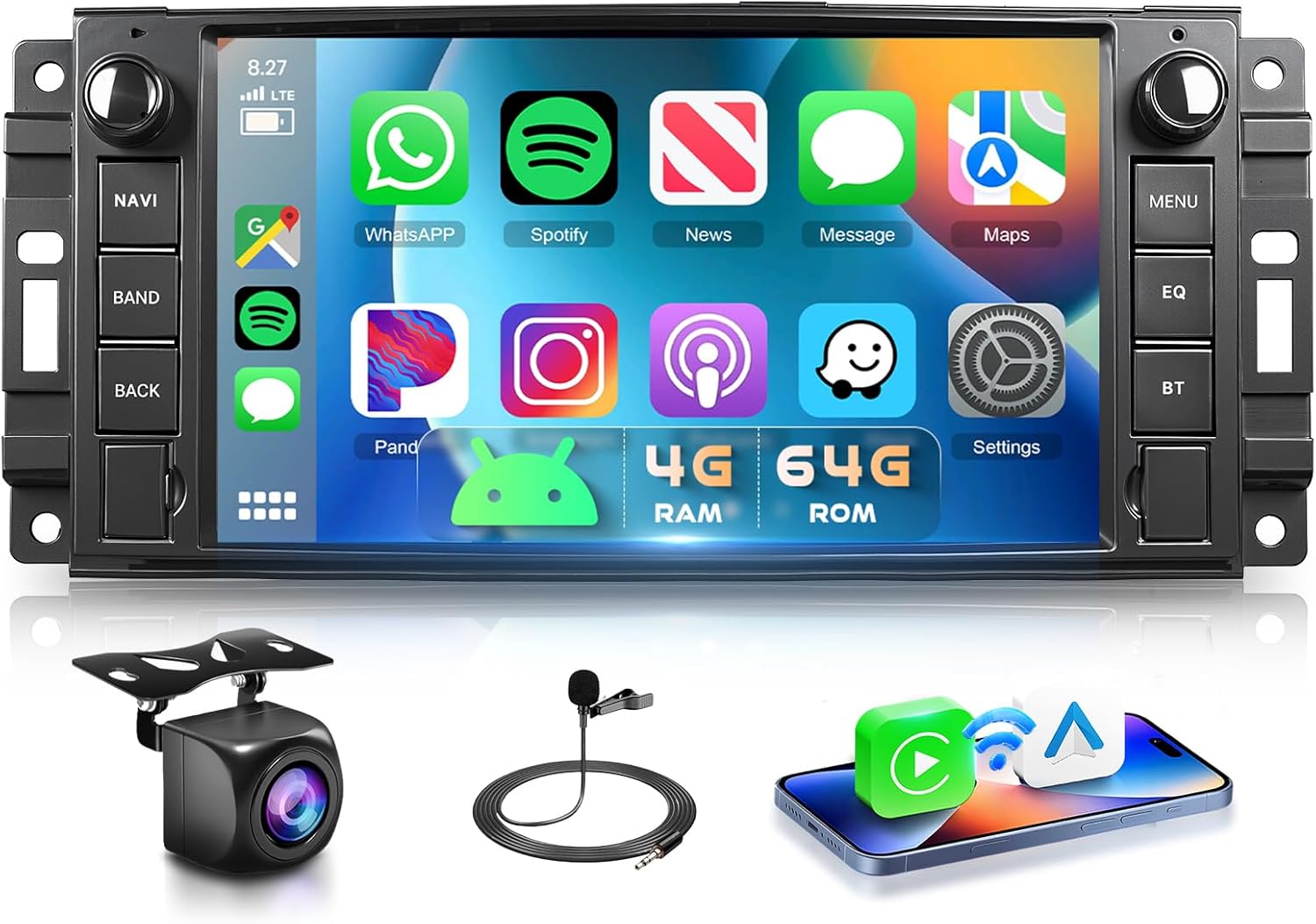 4G 64G Car Stereo for Jeep Wrangler JK Compass Patriot Dodge RAM 1500/2500 Radio, 7