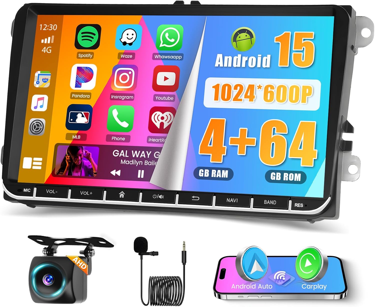 Hikity 8 Core 4+64GB for VW Jetta Passat Tiguan Skoda Seat Android Car Stereo Wireless Carplay, 9 Inch IPS Touchscreen Android Auto Car Radio with 59 UI Customize APP