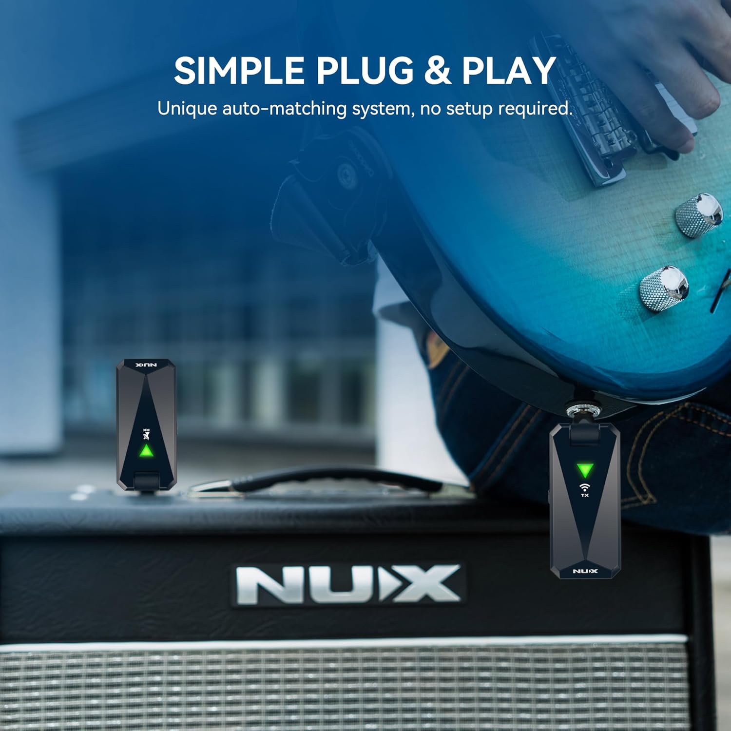 NUX B-5RC Wireless Guitar System with Charging Case, 2.4GHz Wireless Transmitter and Receiver with Active or Passive Pickup，Auto Match, Mute Function, Cabletone Function, Black