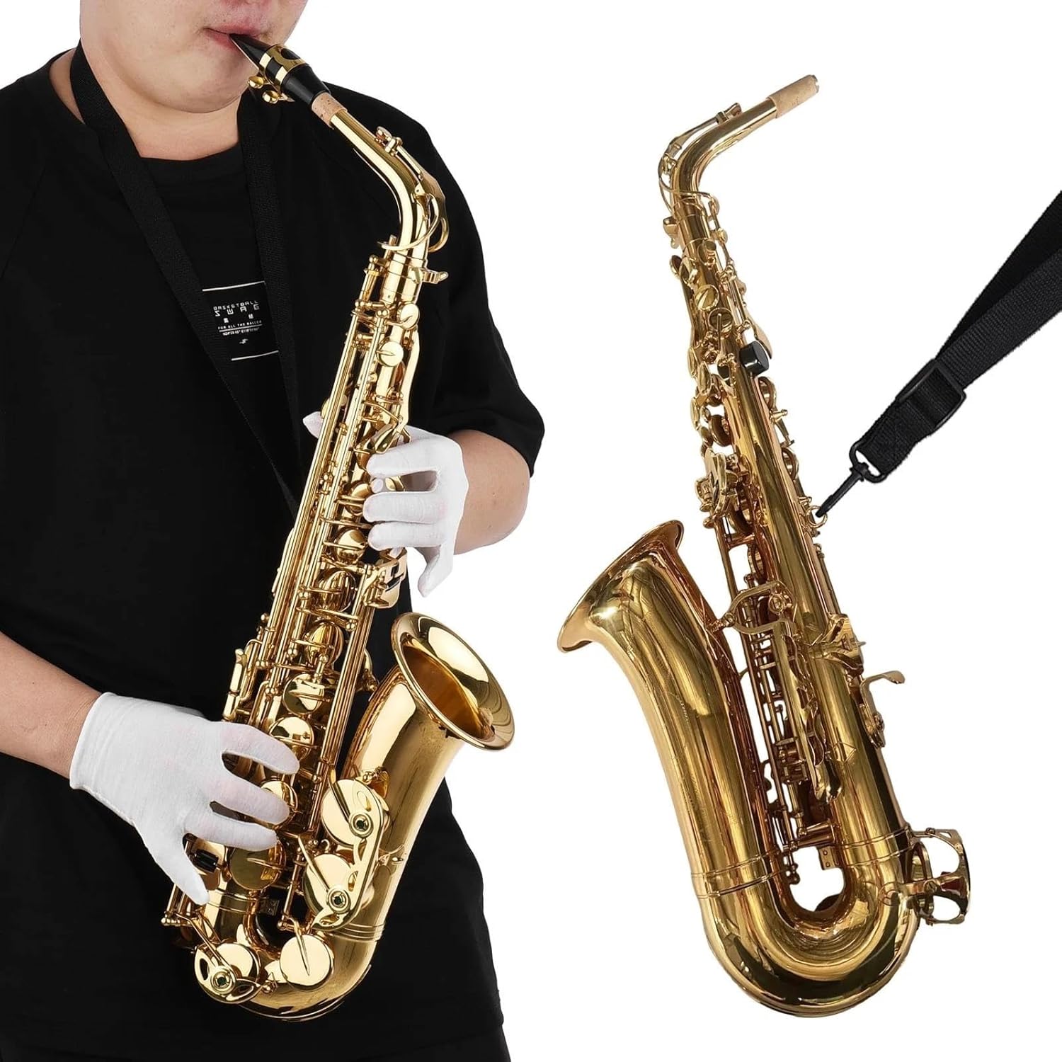 Golden Eb Alto Saxophone Sax Brass Body White Keys Woodwind Instrument With Carry Case Gloves Cloth Brush Sax