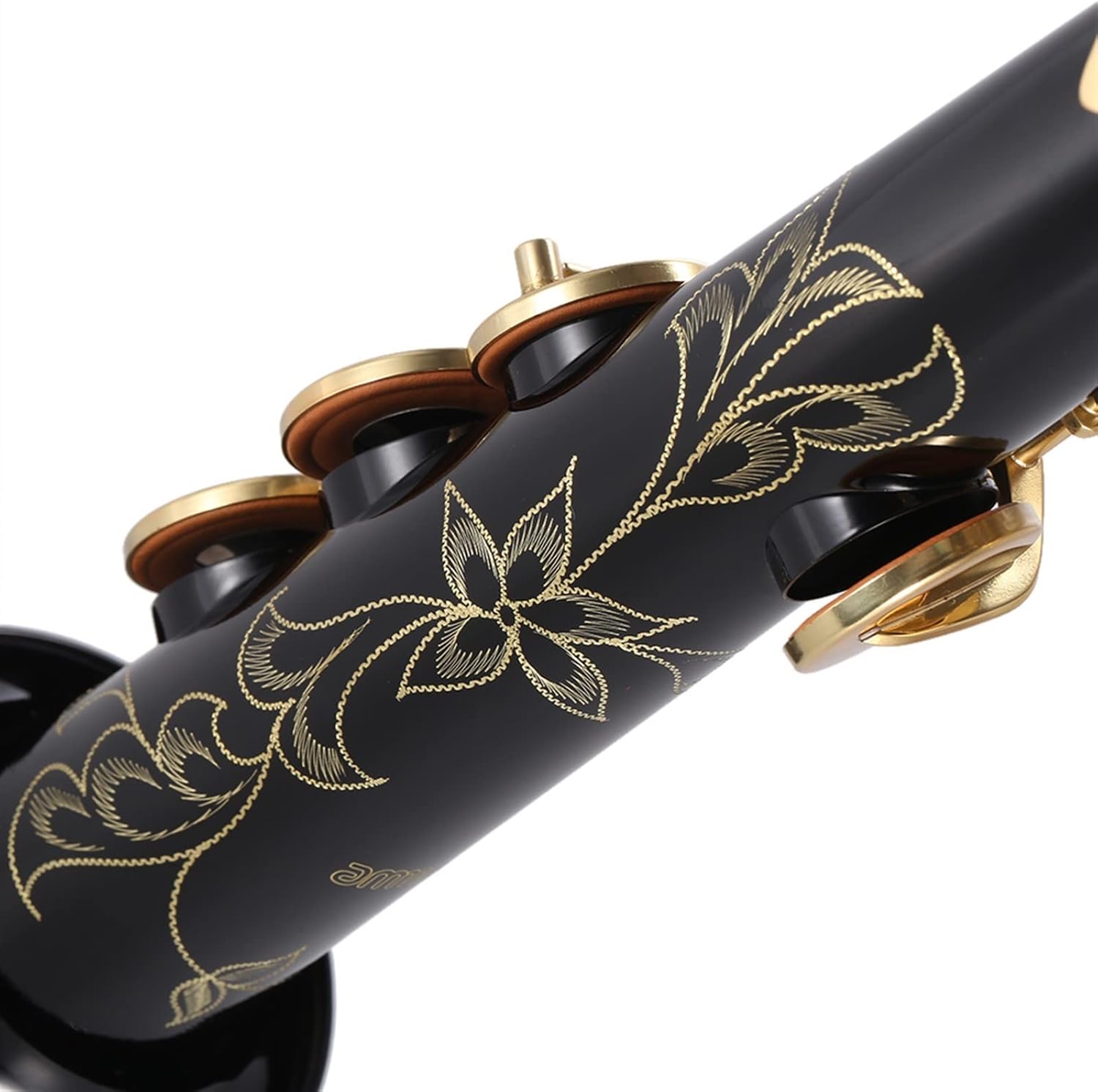 Brass Straight Saxophone Bb B Flat Natural Shell Key Carve Pattern Woodwind Instrument (Color : Black)