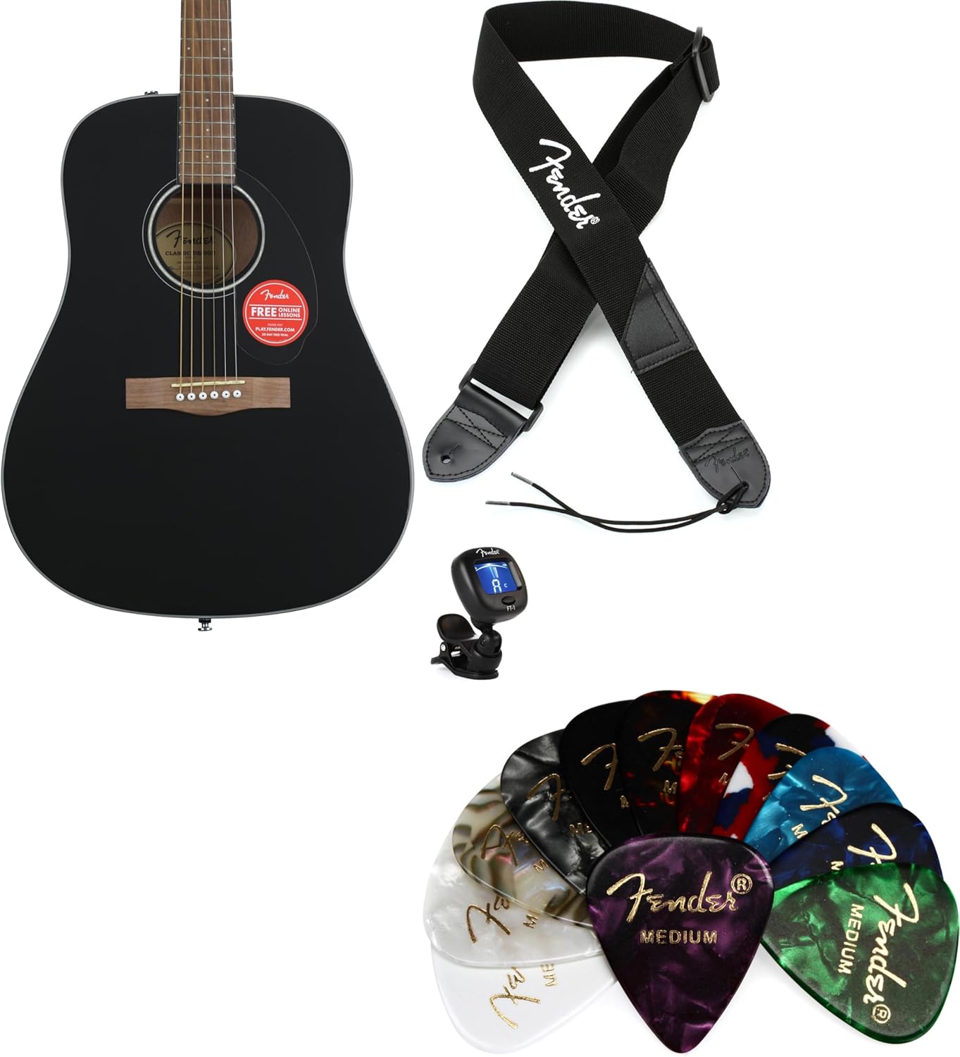 Fender CD-60S Dreadnought Acoustic Guitar Essentials Bundle - Black