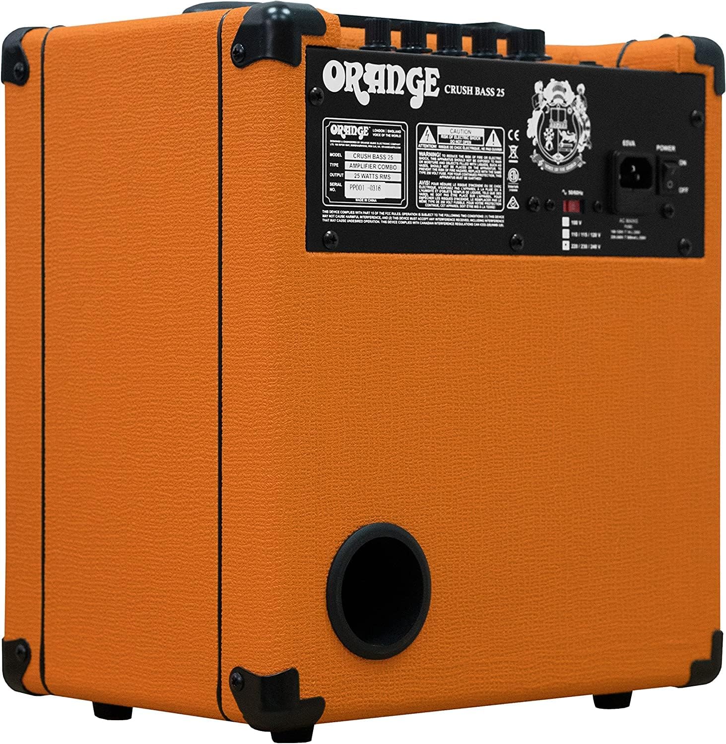 Orange Crush Bass 25 Guitar Combo Amp Bundle with 10ft Orange Woven Instrument Cable and Liquid Audio Polishing Cloth 1x8” 25 Watts, 3 Band EQ & Integrated Chromatic Tuner