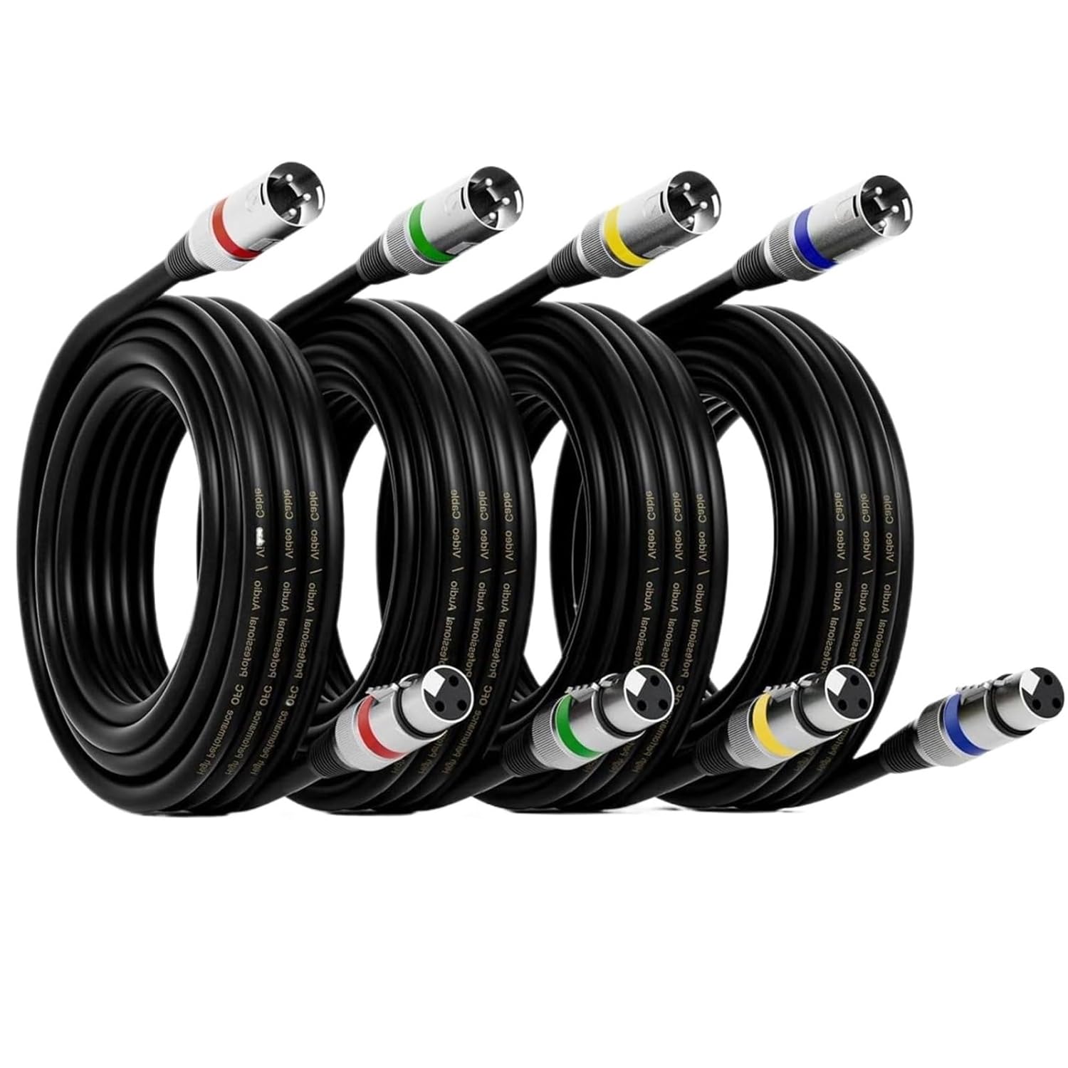 XLR Cable 4 Packs Balanced 3-Pin XLR Male to Female Microphone Cable Stage Light DMX Cables for Mixer Speaker Stage Lighting Etc(3m)