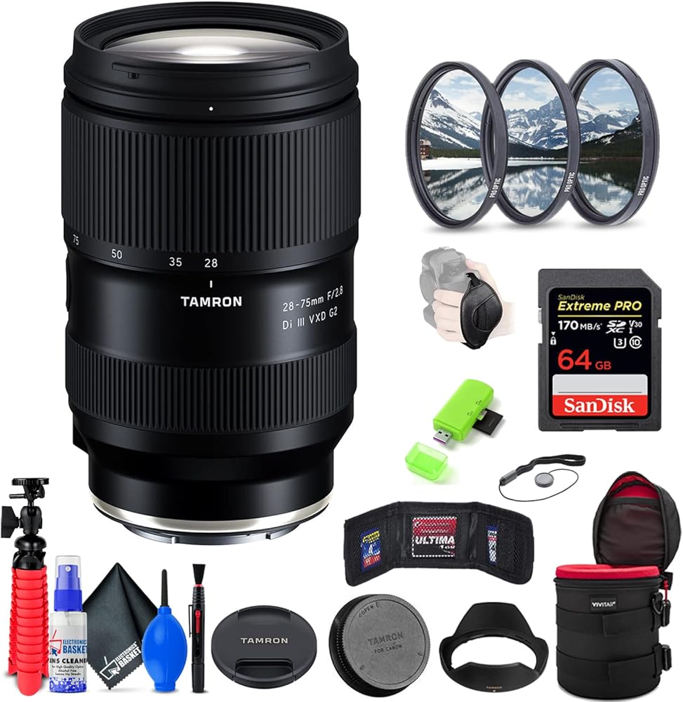 Tamron 28-75mm f/2.8 Di III VXD G2 Lens for Sony E (INTL Model) with 64GB Extreme Pro SD Card + 67mm Filter Set + 6-Inch Lens Case + Memory Card Wallet + Strap + Cleaning Kit