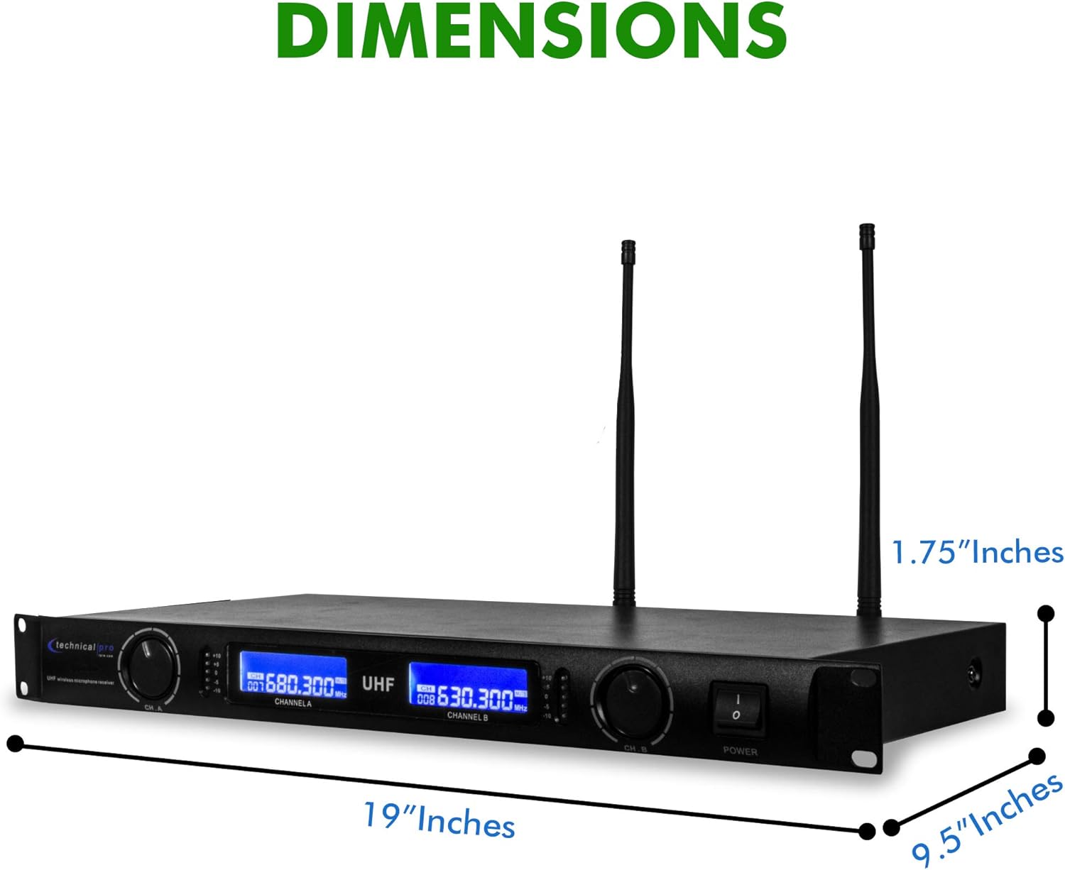 Technical Pro Professional UHF Wireless Microphone Lapel & Headset System with Dual UHF Mics, Individual XLR, LCD Display, LED Meter, Mount Bracket, UHF High Band Frequency