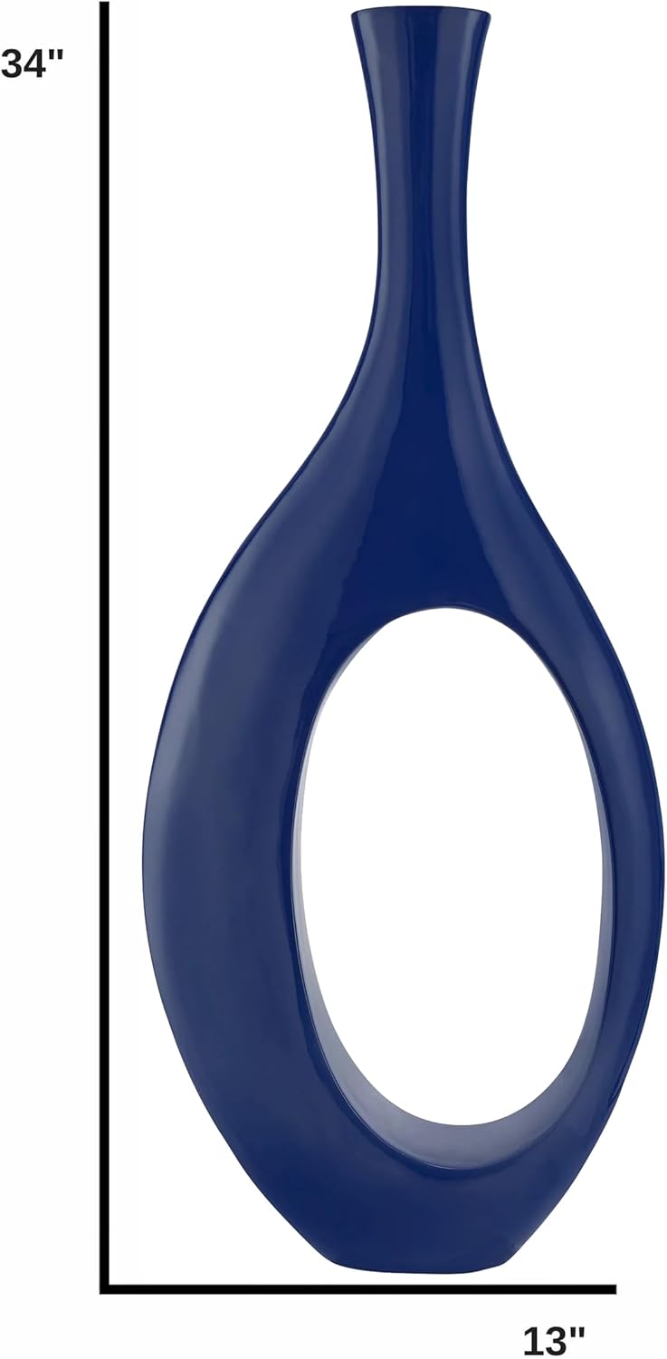 Finesse Decor Modern Abstract Resin Trombone Decorative Vase Handcrafted Home Decor Accents, Small, Navy Blue