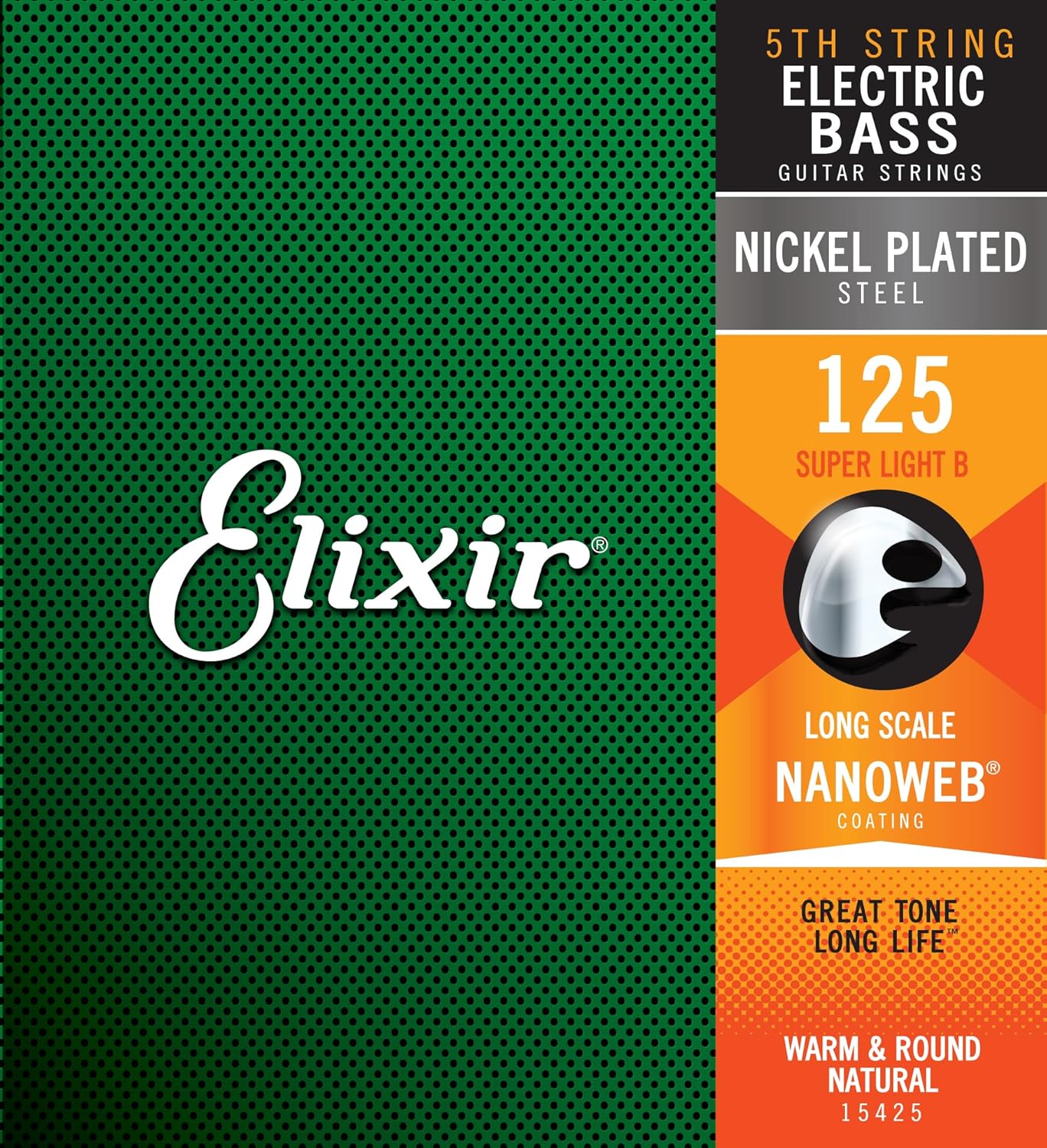 Elixir Strings Nickel Plated Steel 4-String Bass Strings w NANOWEB Coating & Strings Nickel Plated Steel with NANOWEB® Coating, Custom Bass 5th String Single, Super Light B