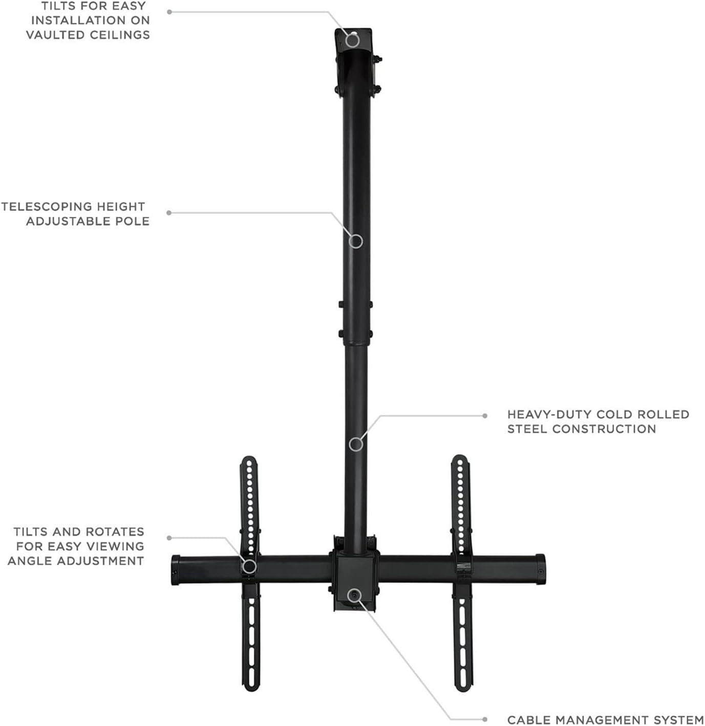 TV Ceiling Mount Bracket, Adjustable Height TV Wall Mount Bracket, Full Motion 360 Deg Rotation Tilting Swiveling, for Flat Panel LCD LED OLED Plasma TVs, Fits Up to 75 I