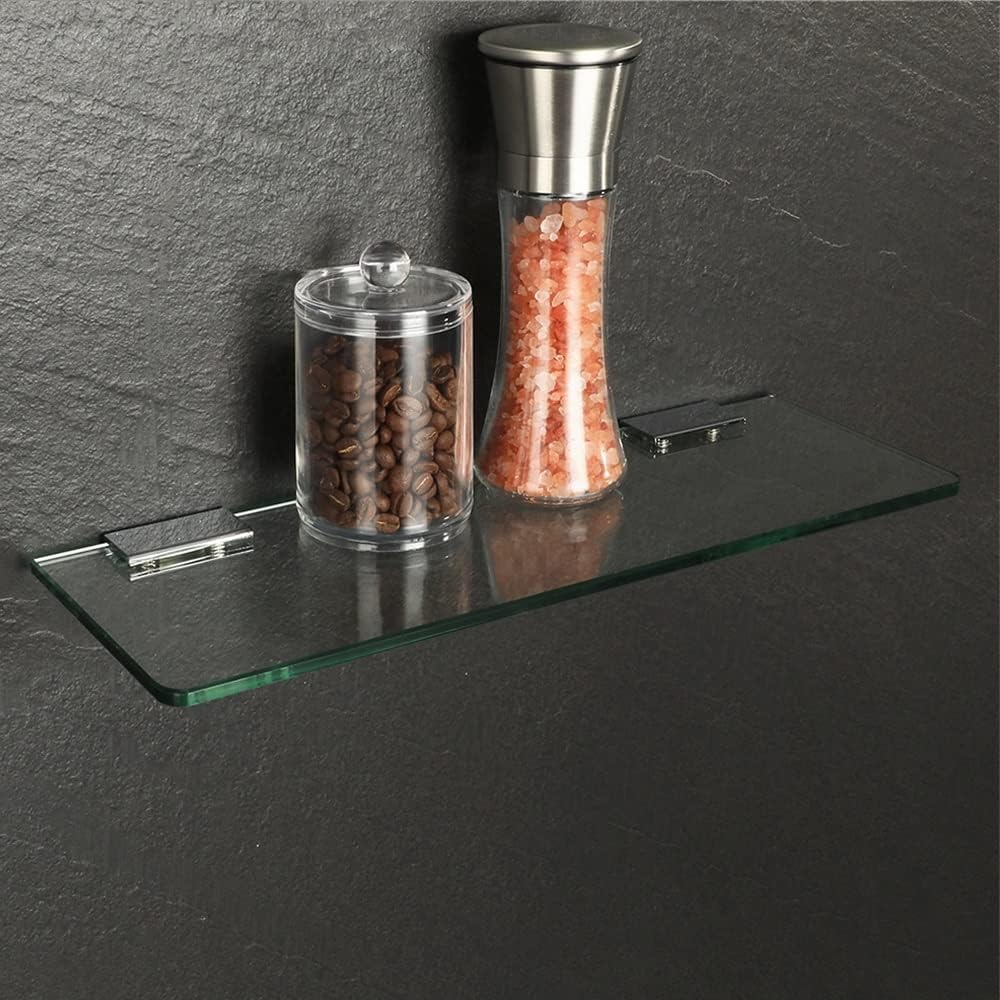 Shower Caddy Bathroom Glass Shelf Shower Shelf, Wall Mount Storage 7MM Tempered Glass Shelf Bracket Bathroom Accessory Bathroom Organizer (Color : White)