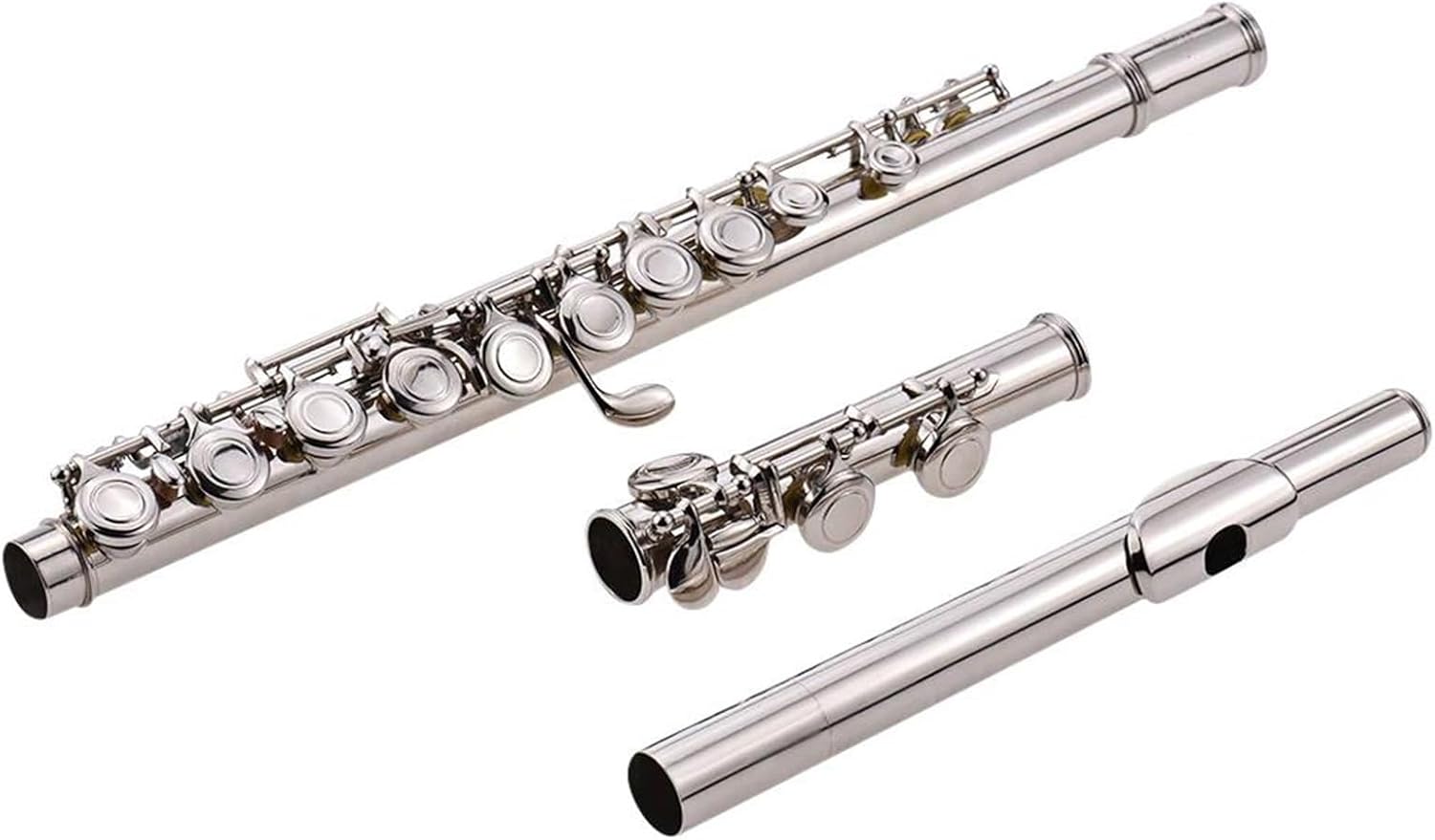 Flute Set Flute Nickel-Plated 16-Hole C Key White Copper Silver Body Professional Woodwind Instrument