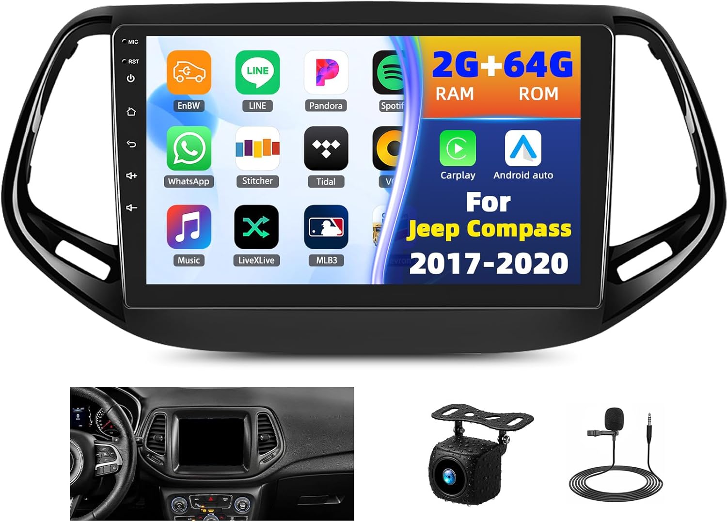 Upgrade 2+64G Android 13 Car Stereo for Jeep Compass 2017-2020 with Wireless CarPlay&Android Auto,10.1