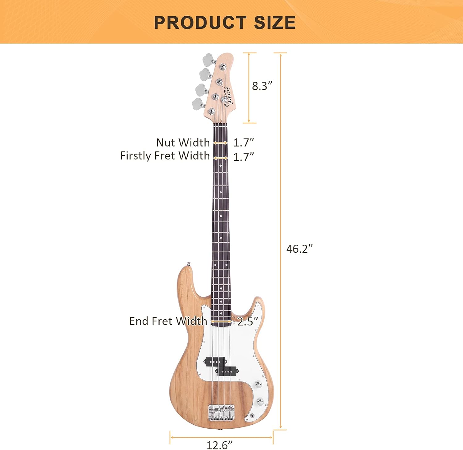 Glarry Electric Bass Guitar Full Size 4 String Rosewood Basswood Fire Style Exquisite Burning Bass(Burly Wood)