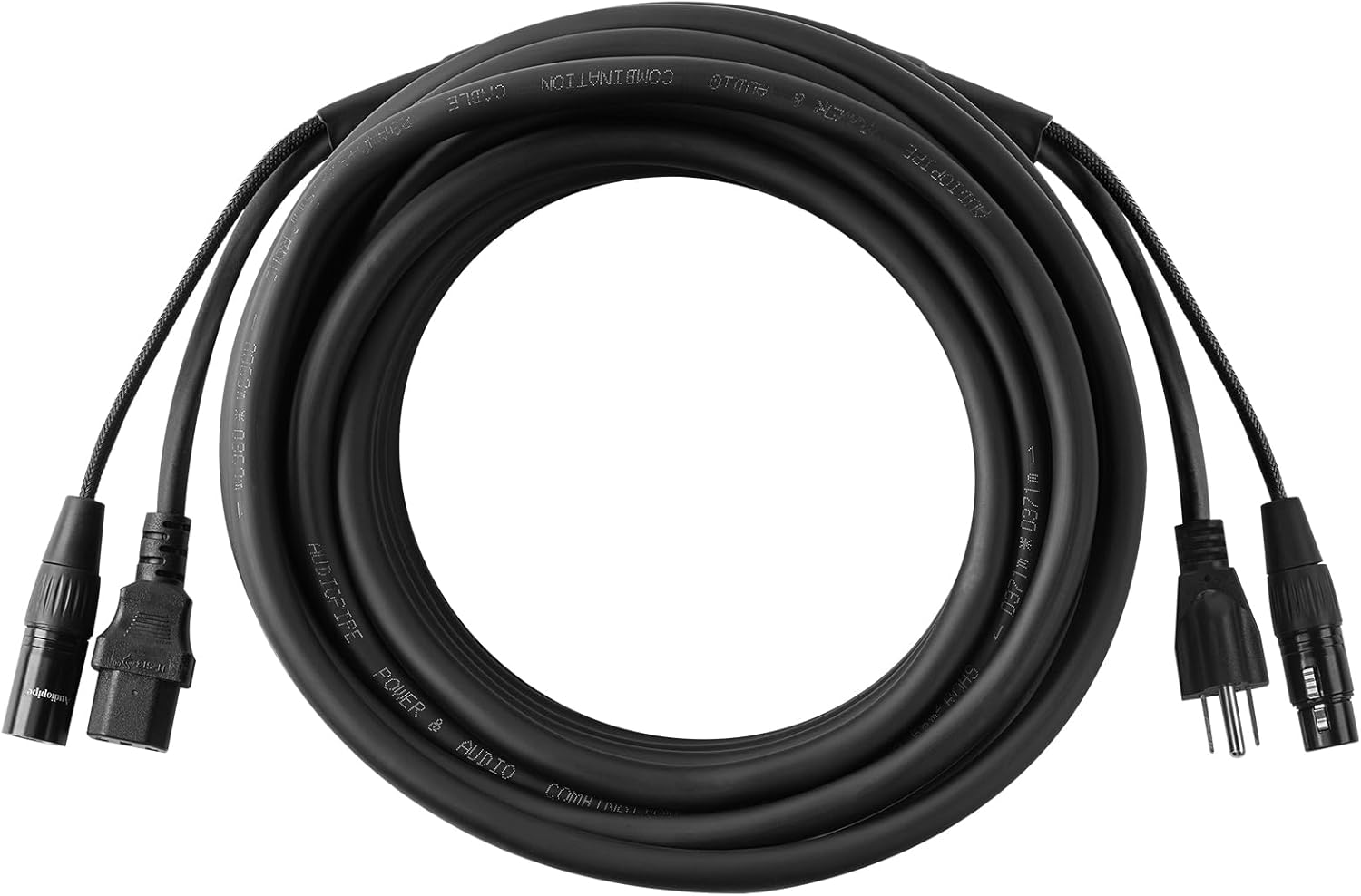 Audiopipe 33Ft Siamese Cable AC Power & XLR Microphone Cable (EX-PROX-SIM-10) with 14AWG Power Wire and 23AWG Audio Cable, Pure Copper, Heavy Duty, for Studios, Pro Sound, DJ's