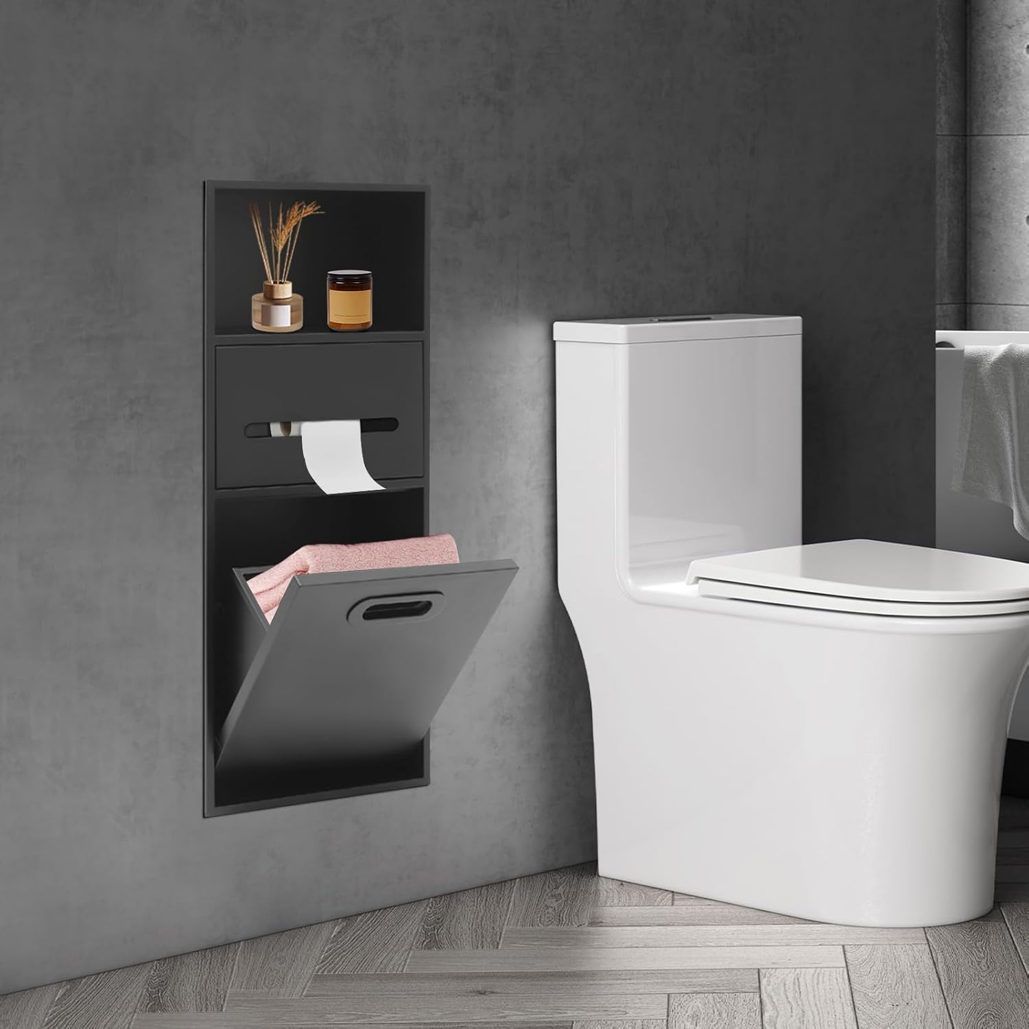 Wall Bathroom Insert Shelf,Wall Niche Medicine Cabinet,Stainless Steel Shower Niche,Toilet Paper Holder Shower Shelves for Bathroom/Bedroom/Office/Kitchen (Black)