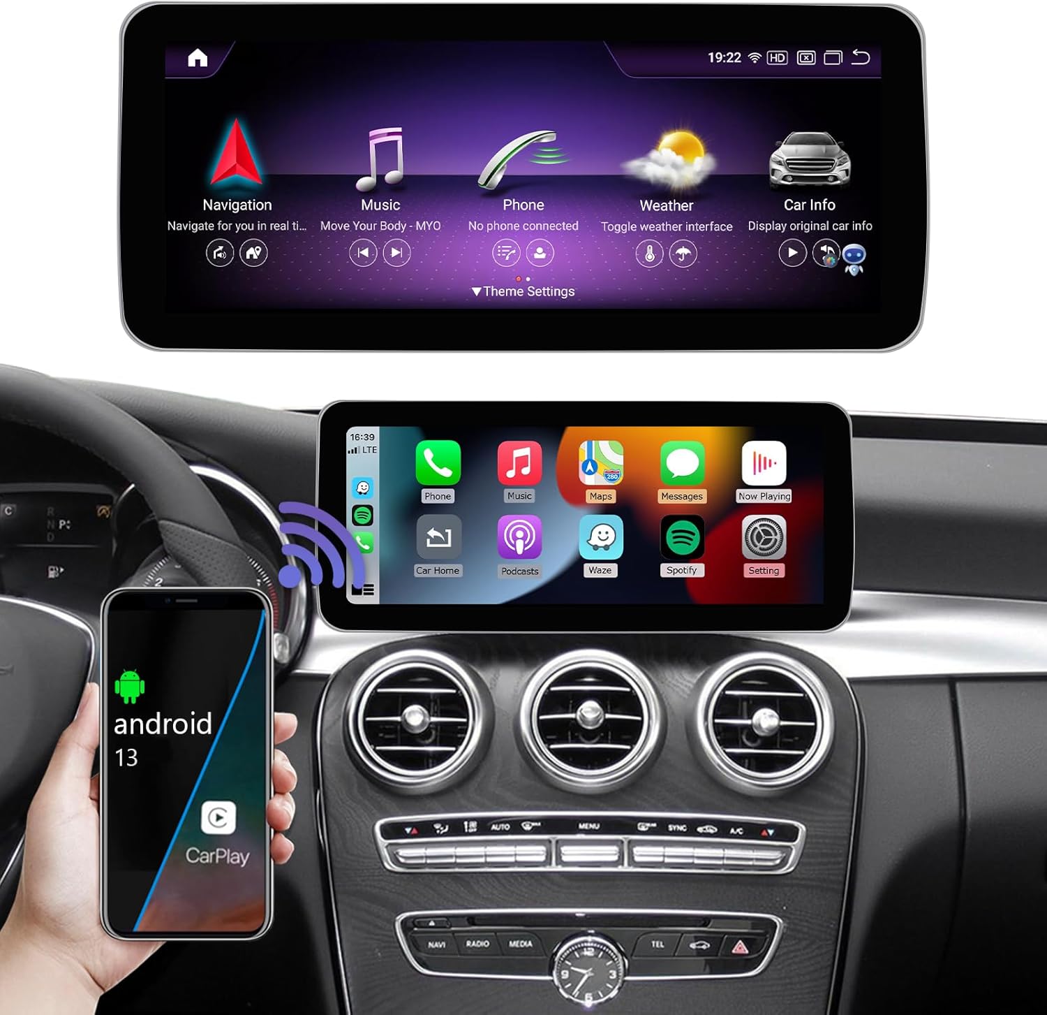 Road Top Android 13 Car Radio Touchscreen 12.3'' Car Stereo for Mercedes Benz C GLC Class W205 2015-2018 Year with NTG5.0, 8+256 GB, Support Wireless Carplay, Android Auto, Navigation, Camera