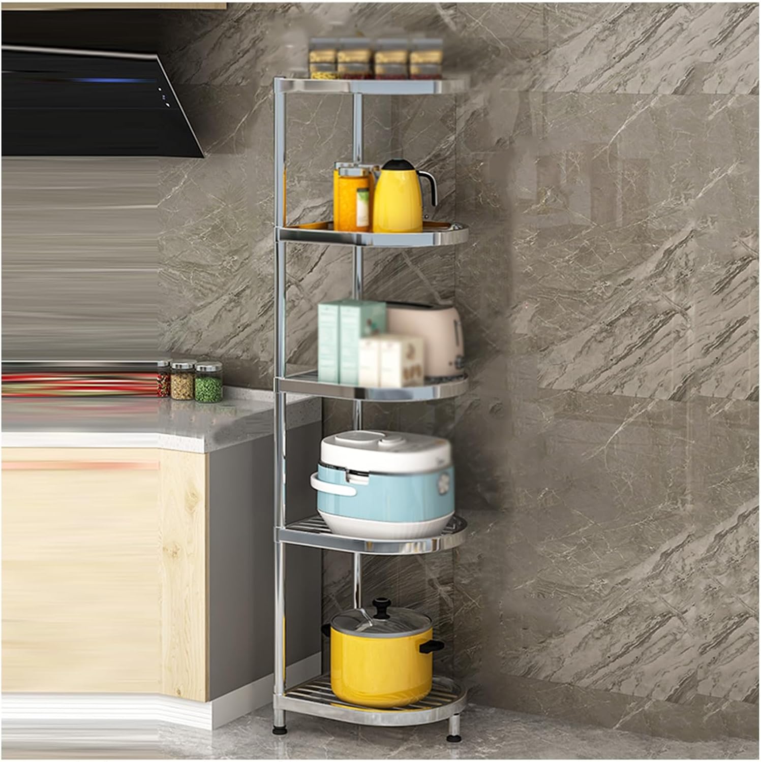 2/3/4 Tier Storage Rack, Adjustable Storage Rack, 2/3/4 Tier Corner Stainless Steel Rack for Entryway, Living Room, Narrow Space, Pantry, Bathroom(37 X 37 X 63cm) ()