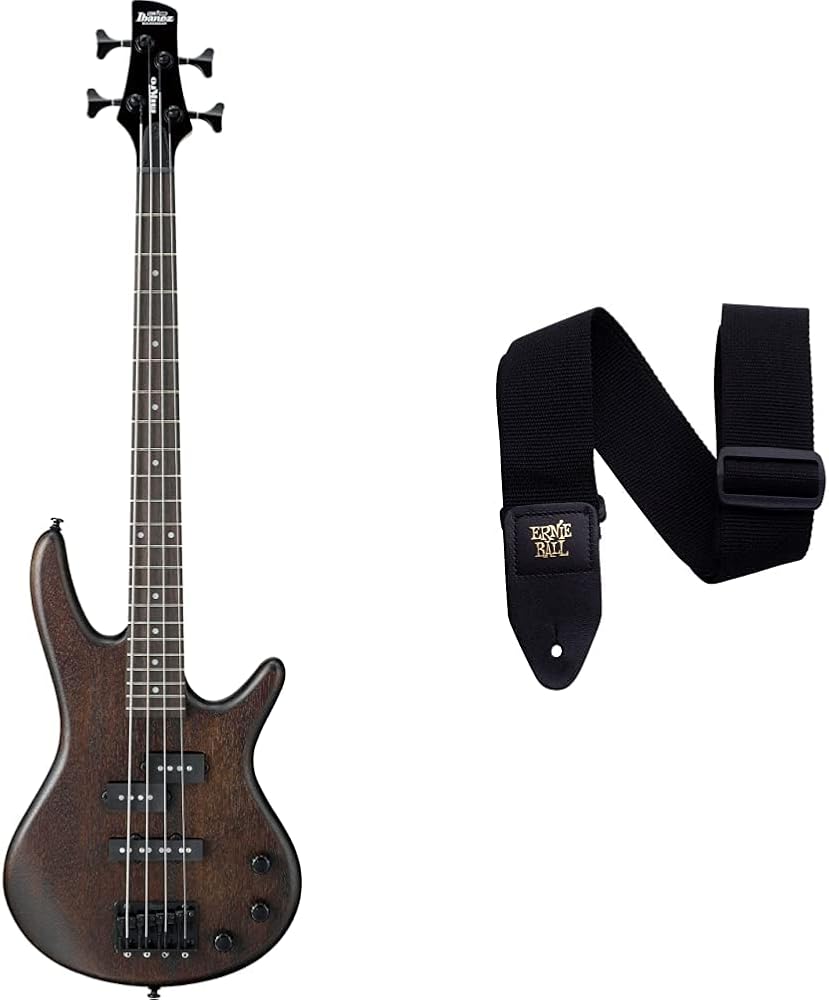 Ibanez 4 String Bass Guitar, Right, Walnut Flat (GSRM20BWNF) and Ernie Ball Polypro Guitar Strap, Black (P04037)