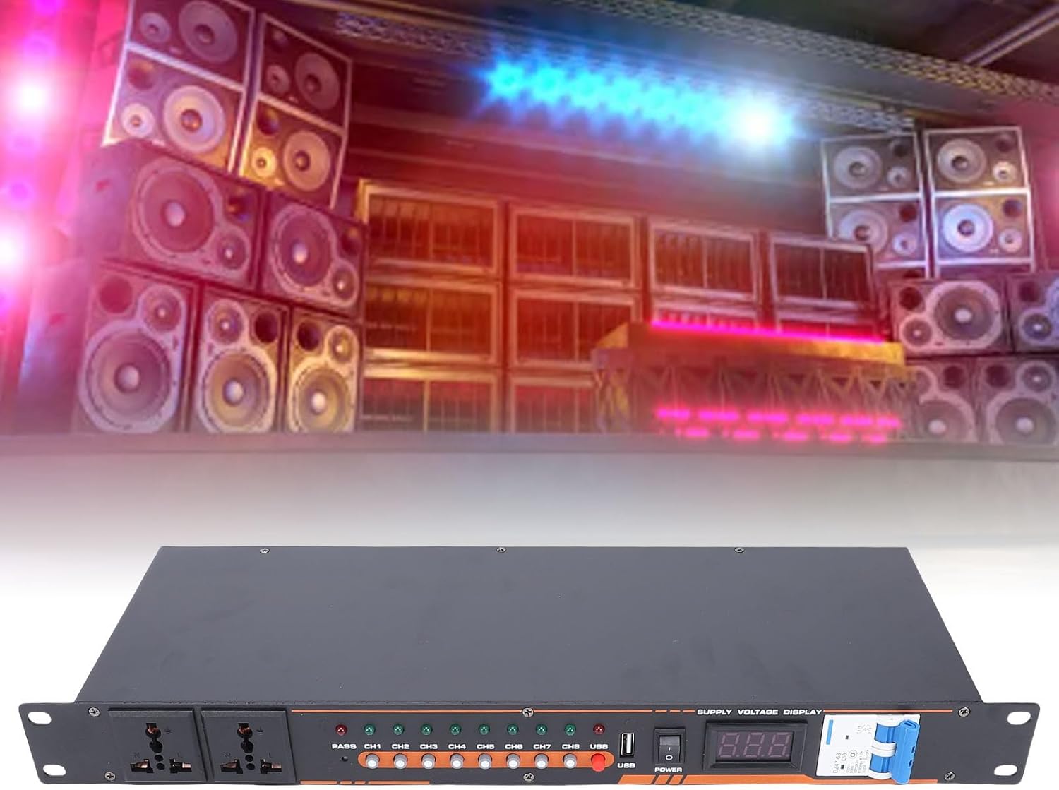 Focket 10 Outlet Power Sequencer, High Power Audio Equipment Controller with Digital Voltage Display, Short Circuit Overload Protection for Stage Amplifier Studio PA System (US Plug)